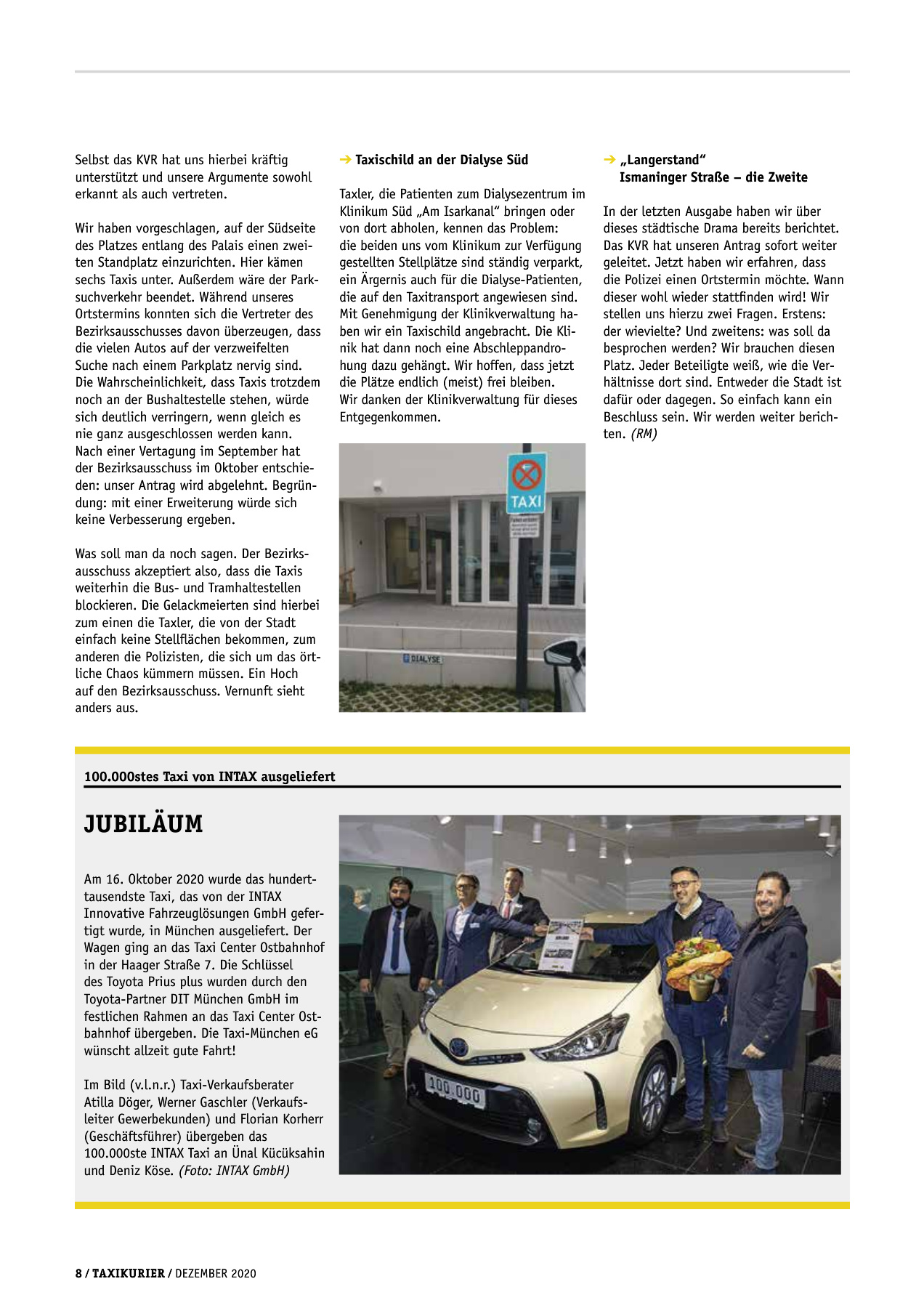 Originalseite 8 der Ausgabe Taxikurier Dezember 2020