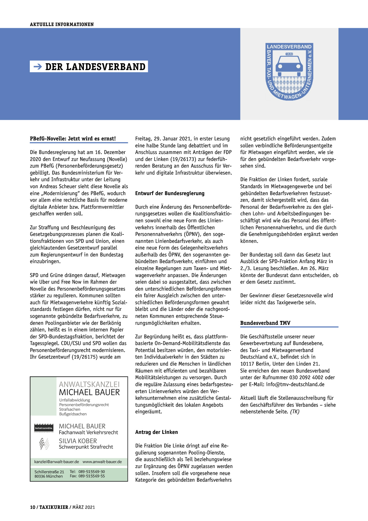 Originalseite 10 der Ausgabe Taxikurier März 2021