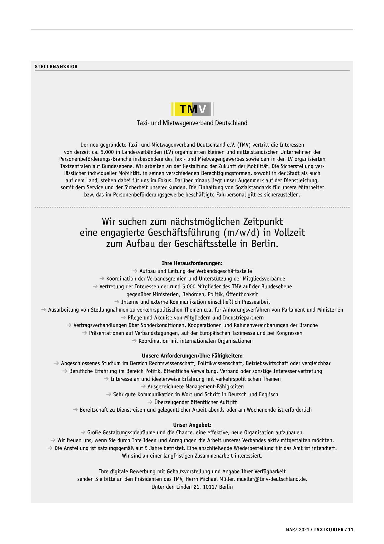 Originalseite 11 der Ausgabe Taxikurier März 2021