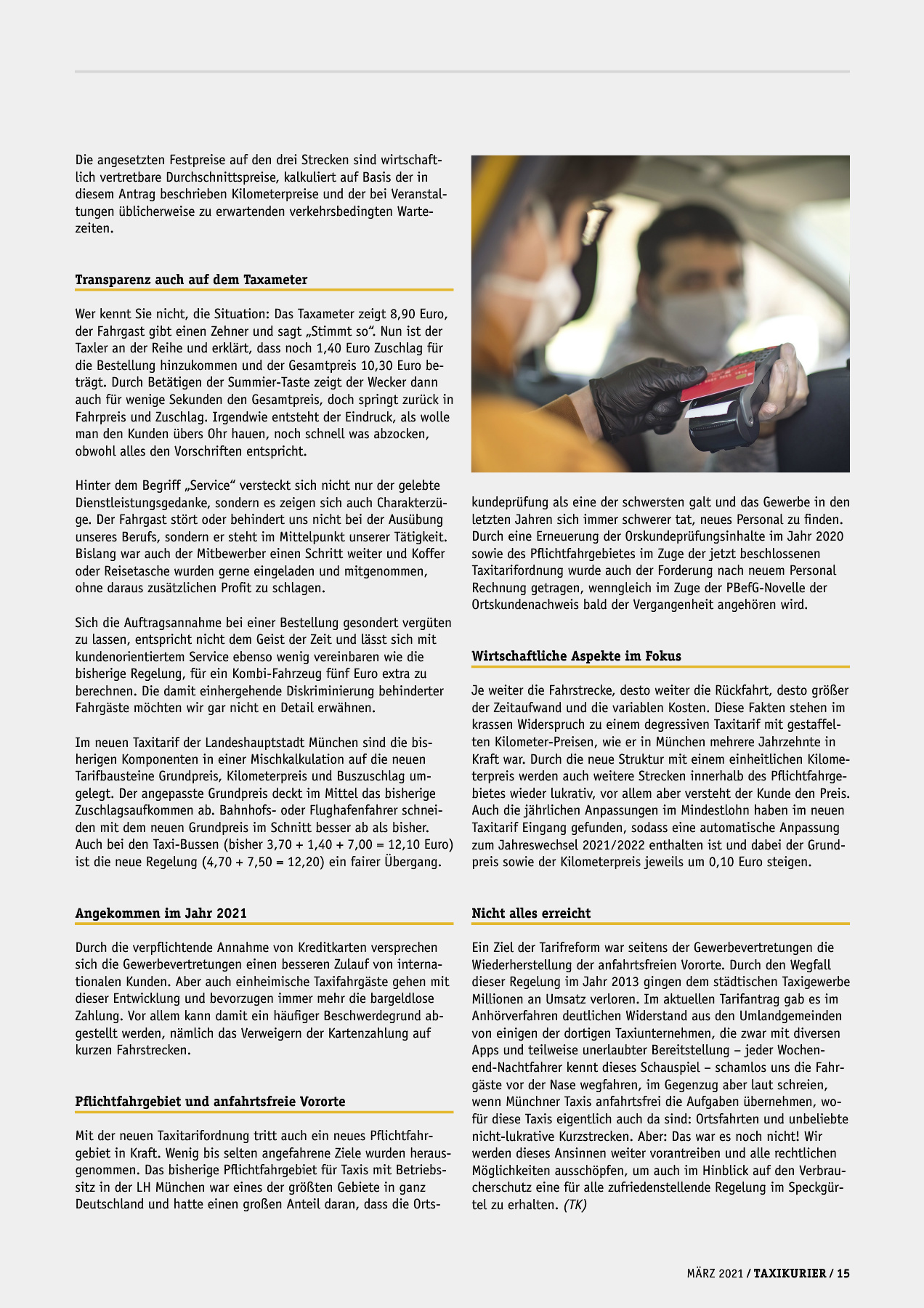 Originalseite 15 der Ausgabe Taxikurier März 2021