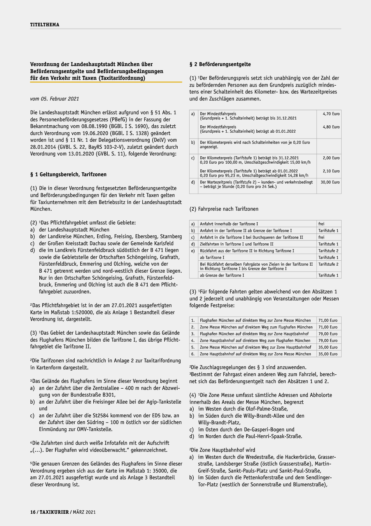 Originalseite 16 der Ausgabe Taxikurier März 2021