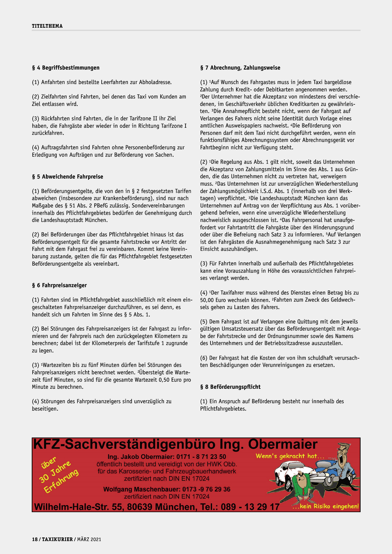 Originalseite 18 der Ausgabe Taxikurier März 2021
