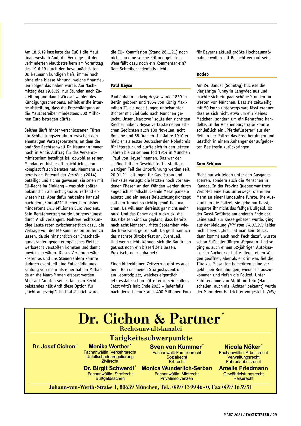 Originalseite 29 der Ausgabe Taxikurier März 2021