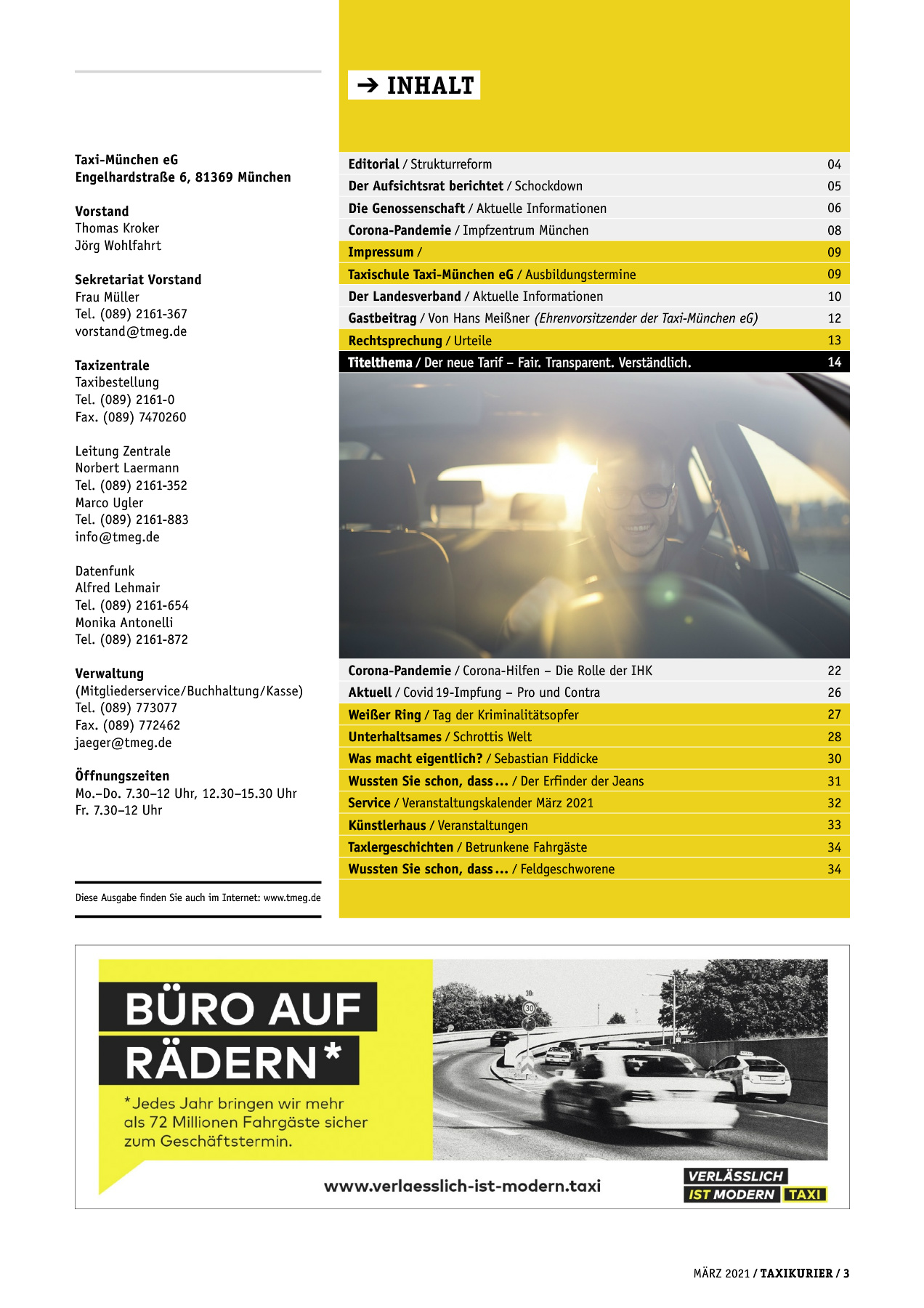 Originalseite 3 der Ausgabe Taxikurier März 2021
