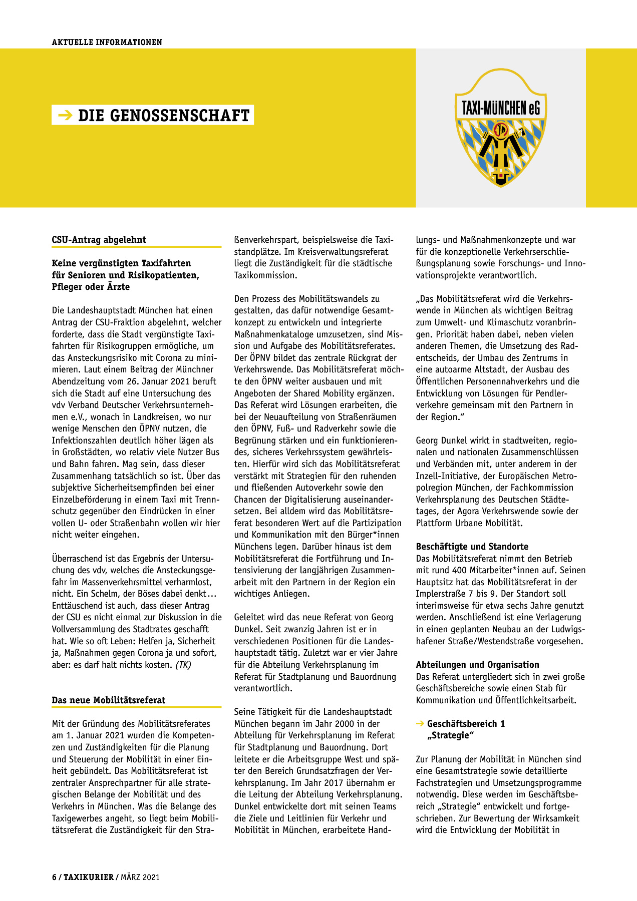 Originalseite 6 der Ausgabe Taxikurier März 2021