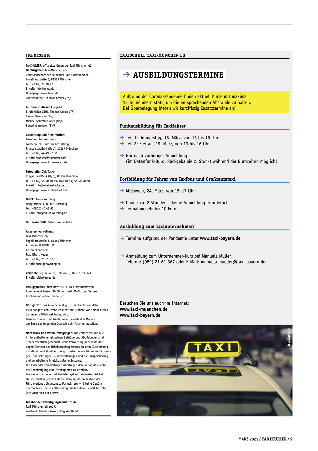 Originalseite 9 der Ausgabe Taxikurier März 2021