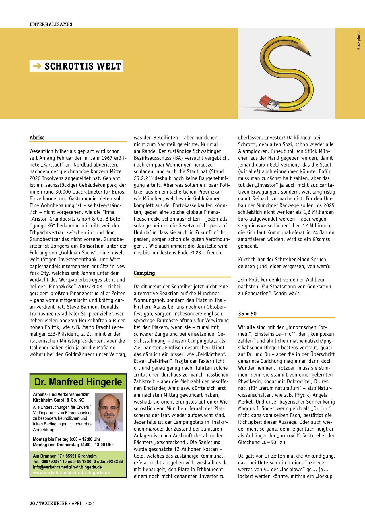 Originalseite 20 der Ausgabe Taxikurier April 2021