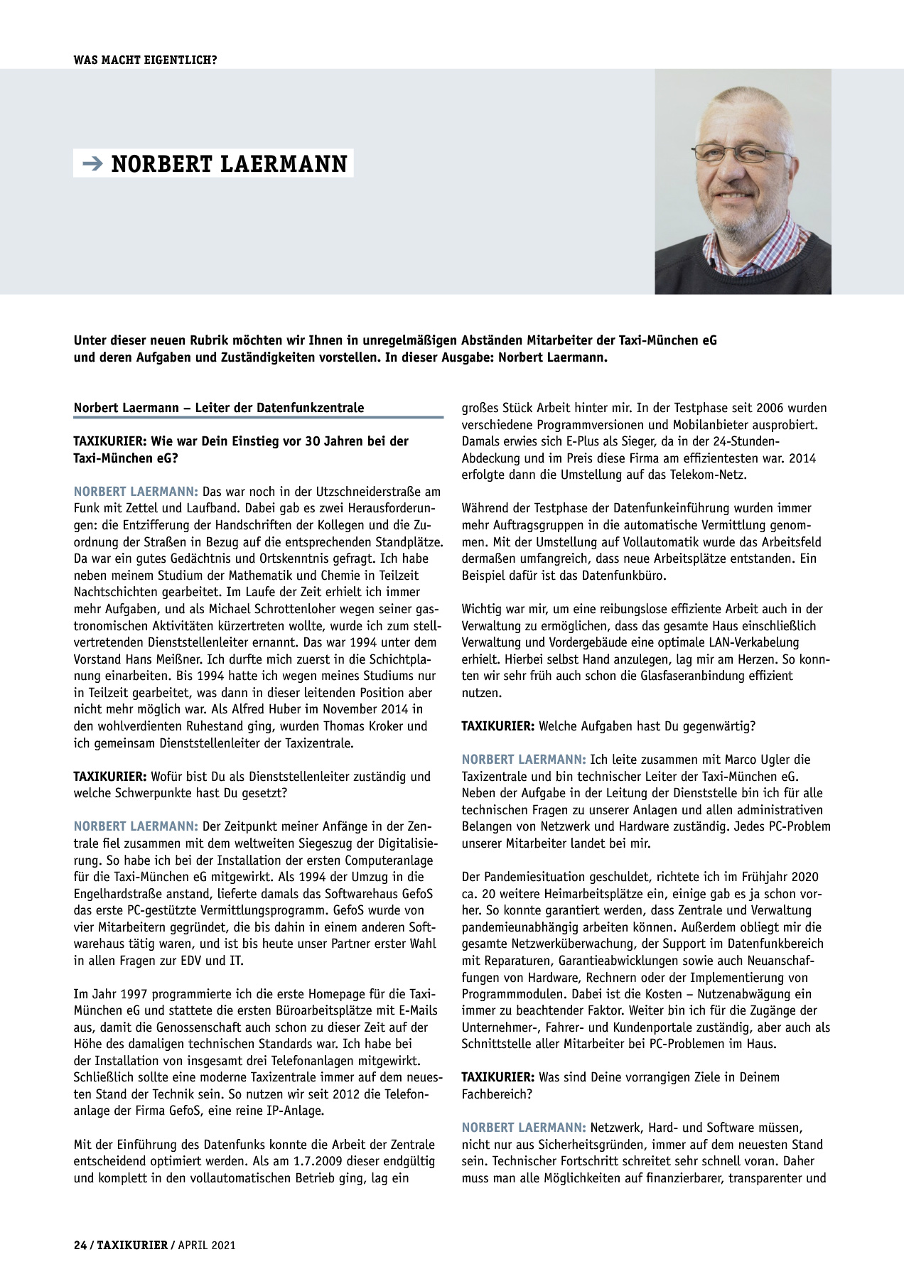 Originalseite 24 der Ausgabe Taxikurier April 2021