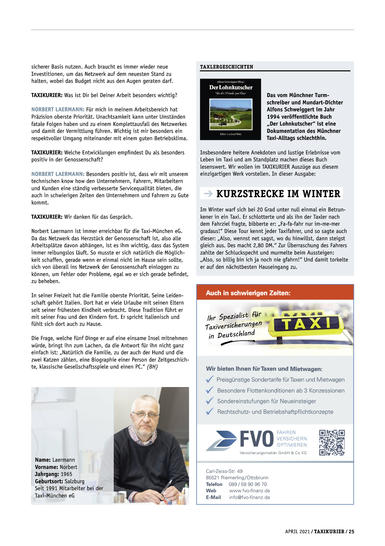 Originalseite 25 der Ausgabe Taxikurier April 2021