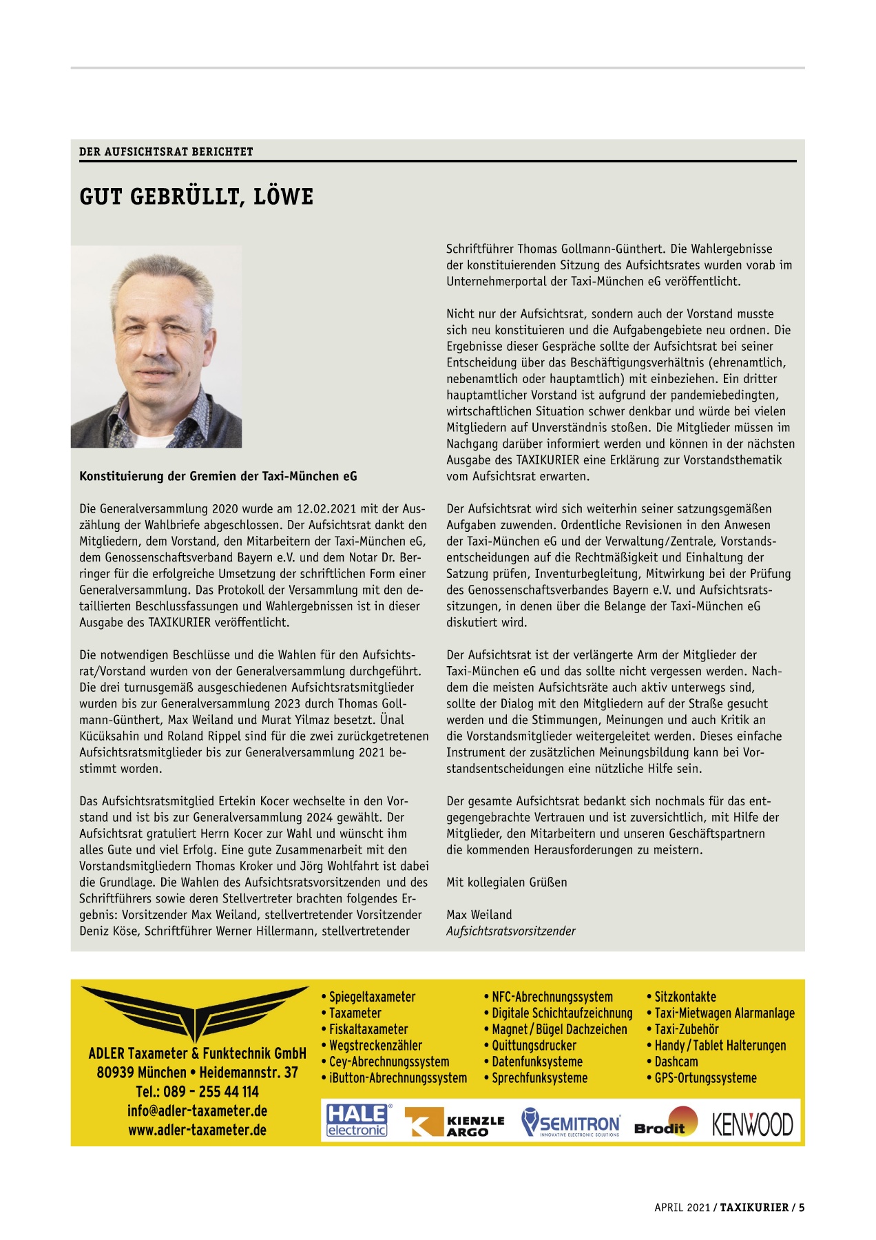 Originalseite 5 der Ausgabe Taxikurier April 2021
