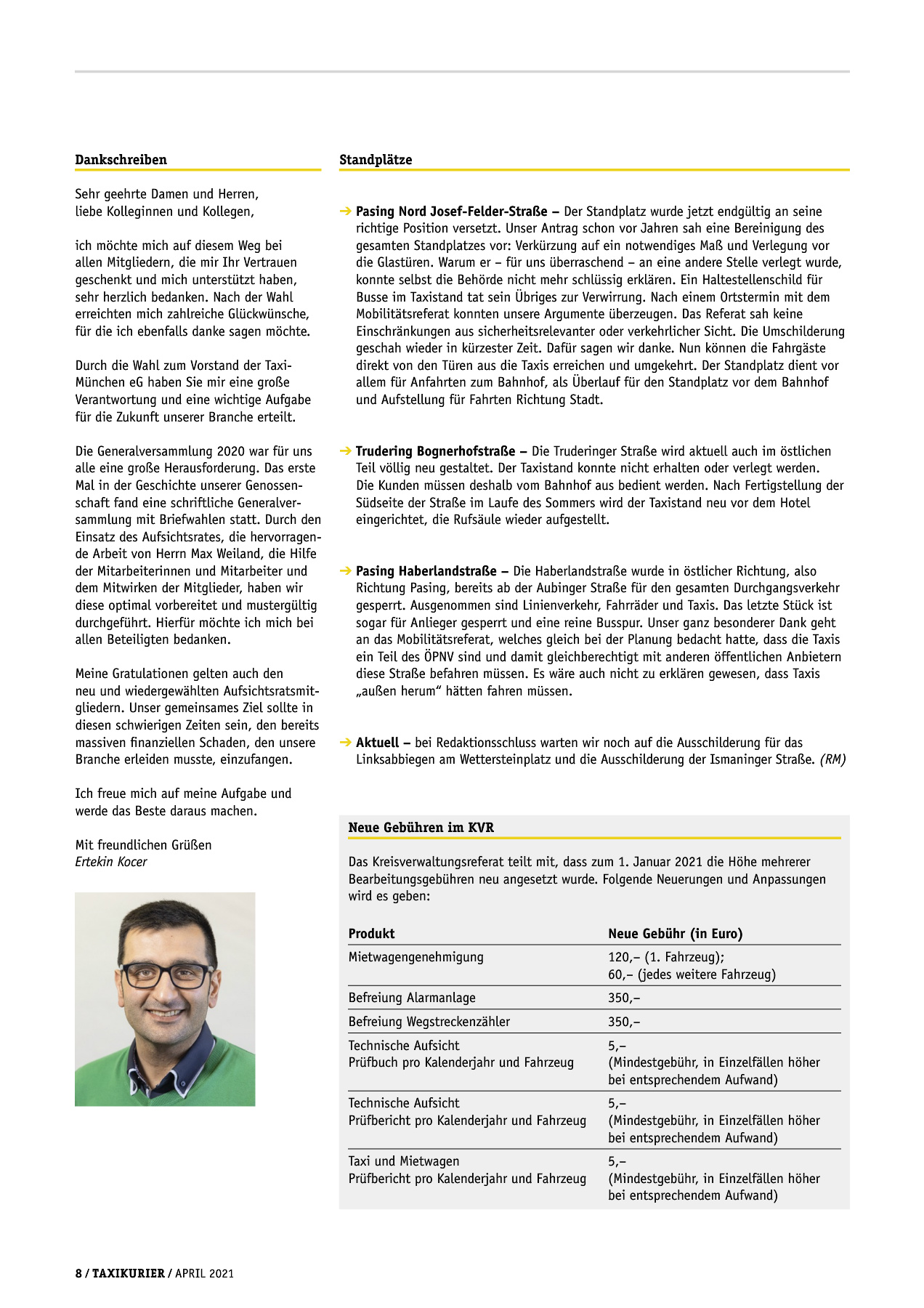 Originalseite 8 der Ausgabe Taxikurier April 2021