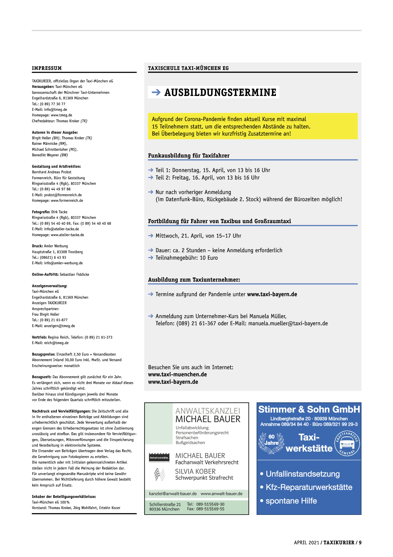 Originalseite 9 der Ausgabe Taxikurier April 2021