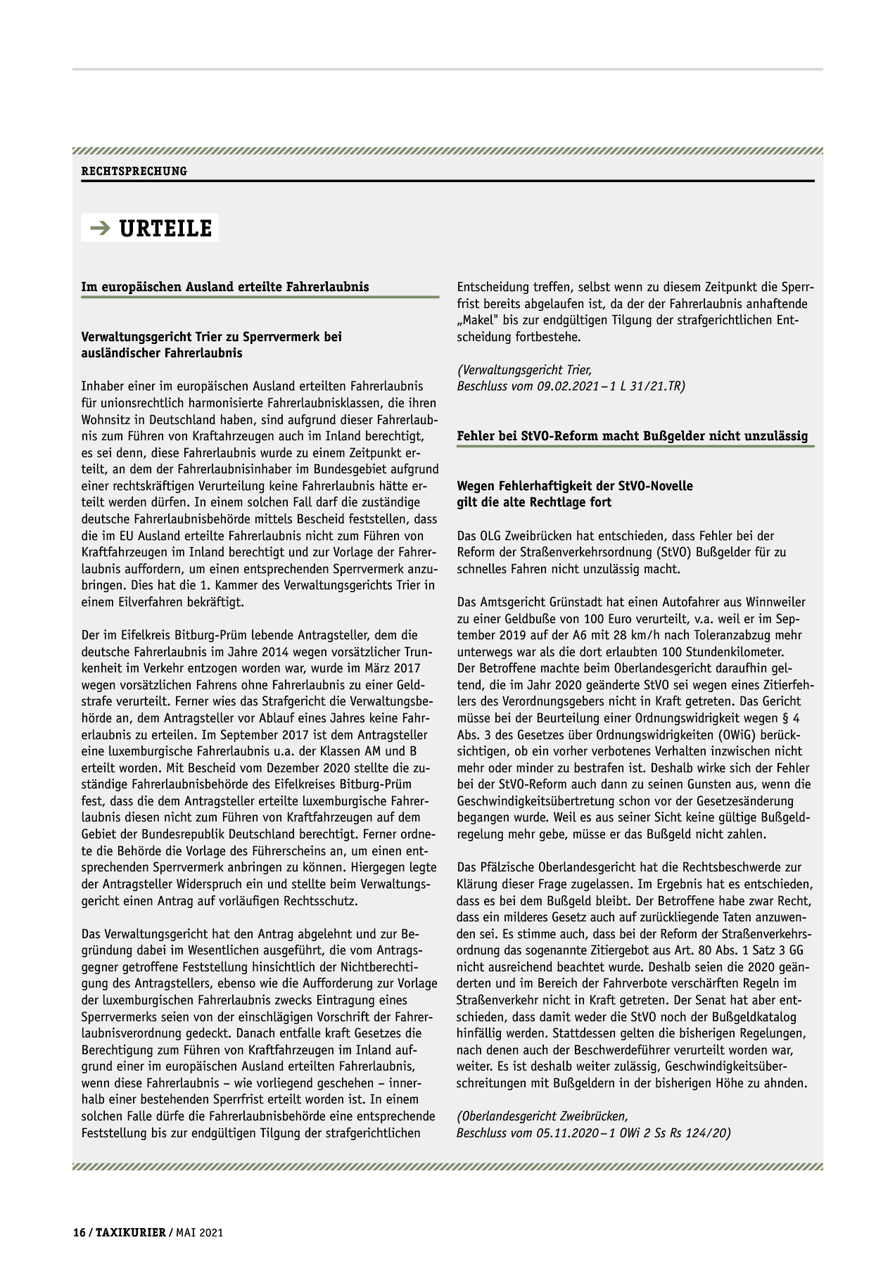 Originalseite 16 der Ausgabe Taxikurier Mai 2021
