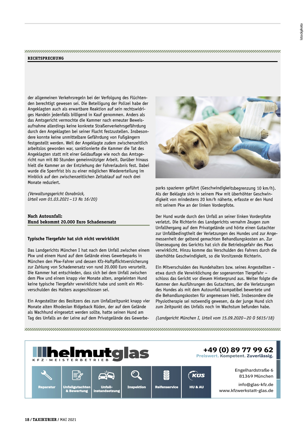 Originalseite 18 der Ausgabe Taxikurier Mai 2021