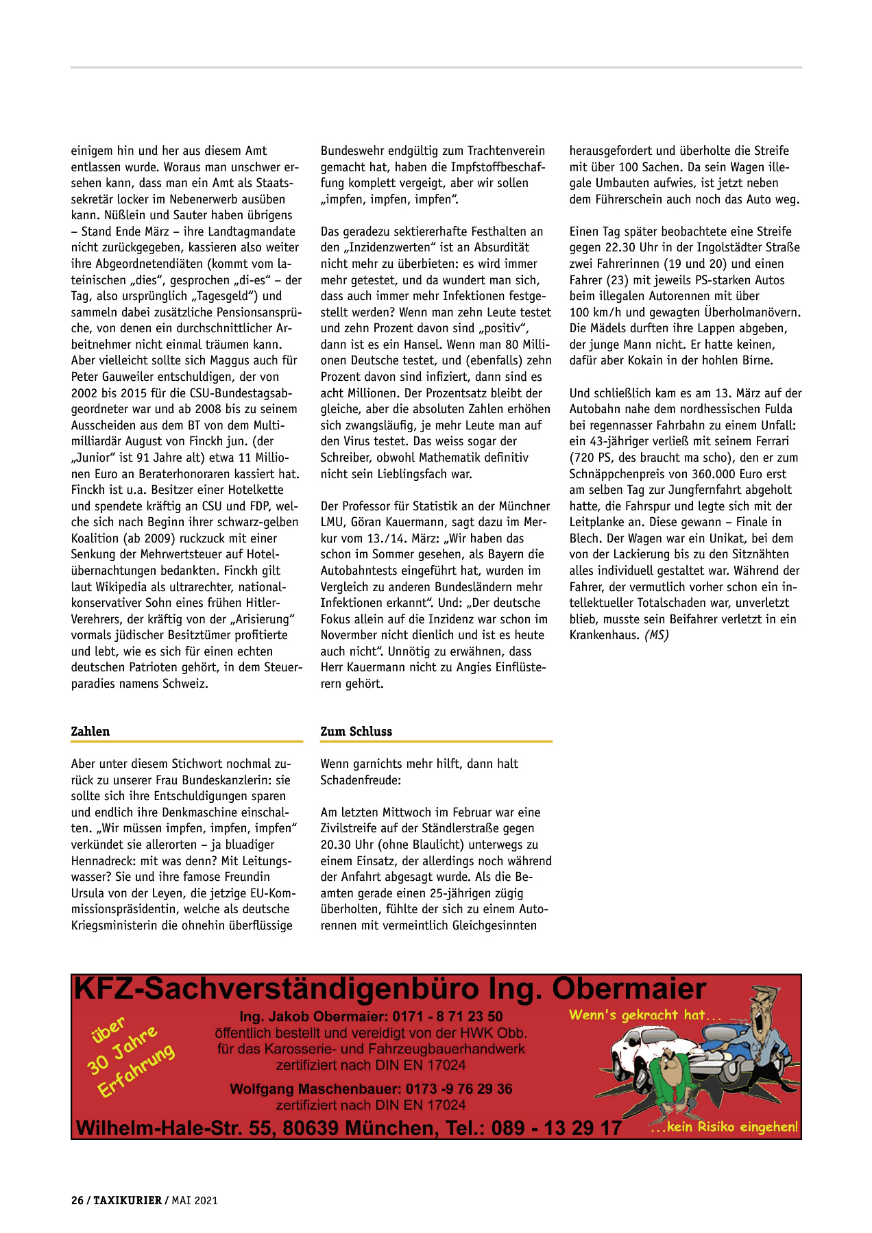 Originalseite 26 der Ausgabe Taxikurier Mai 2021