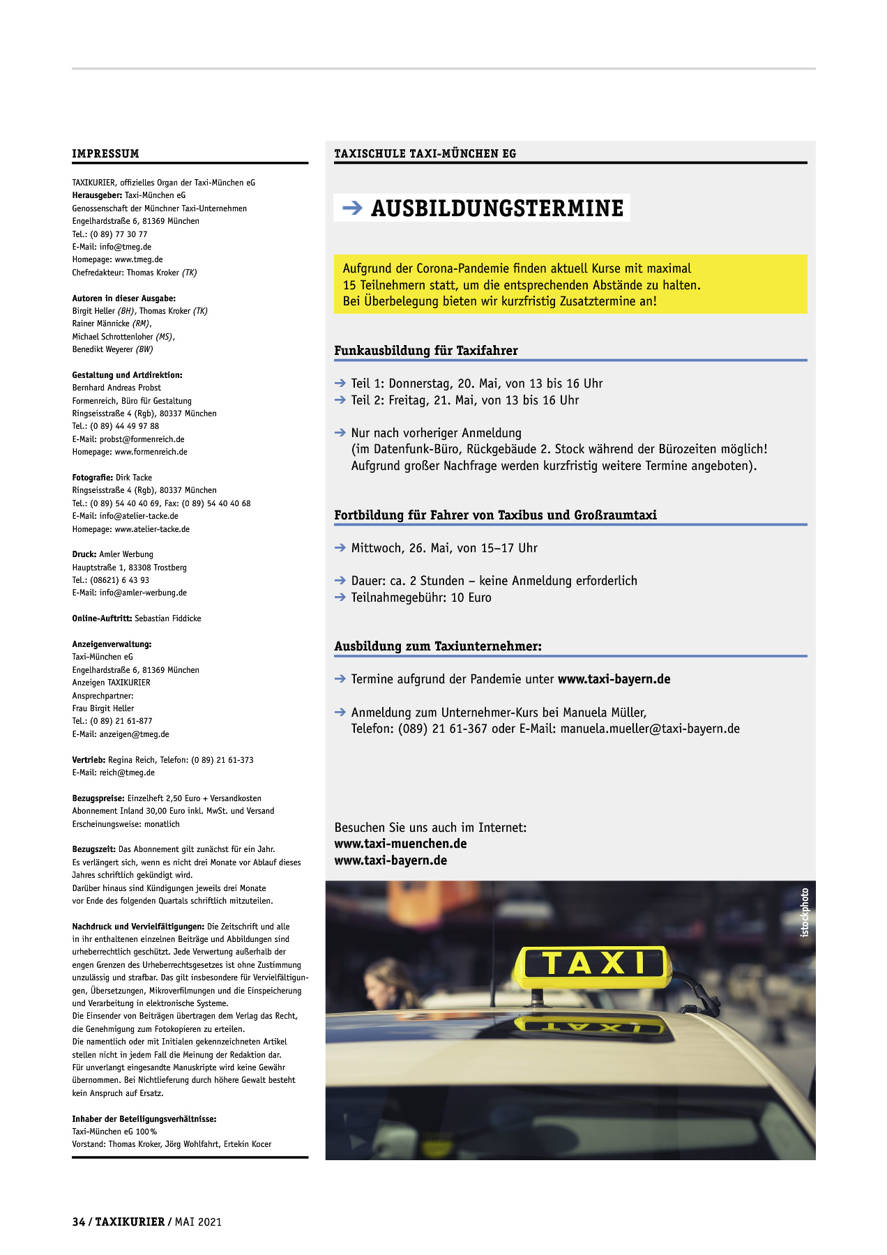 Originalseite 34 der Ausgabe Taxikurier Mai 2021