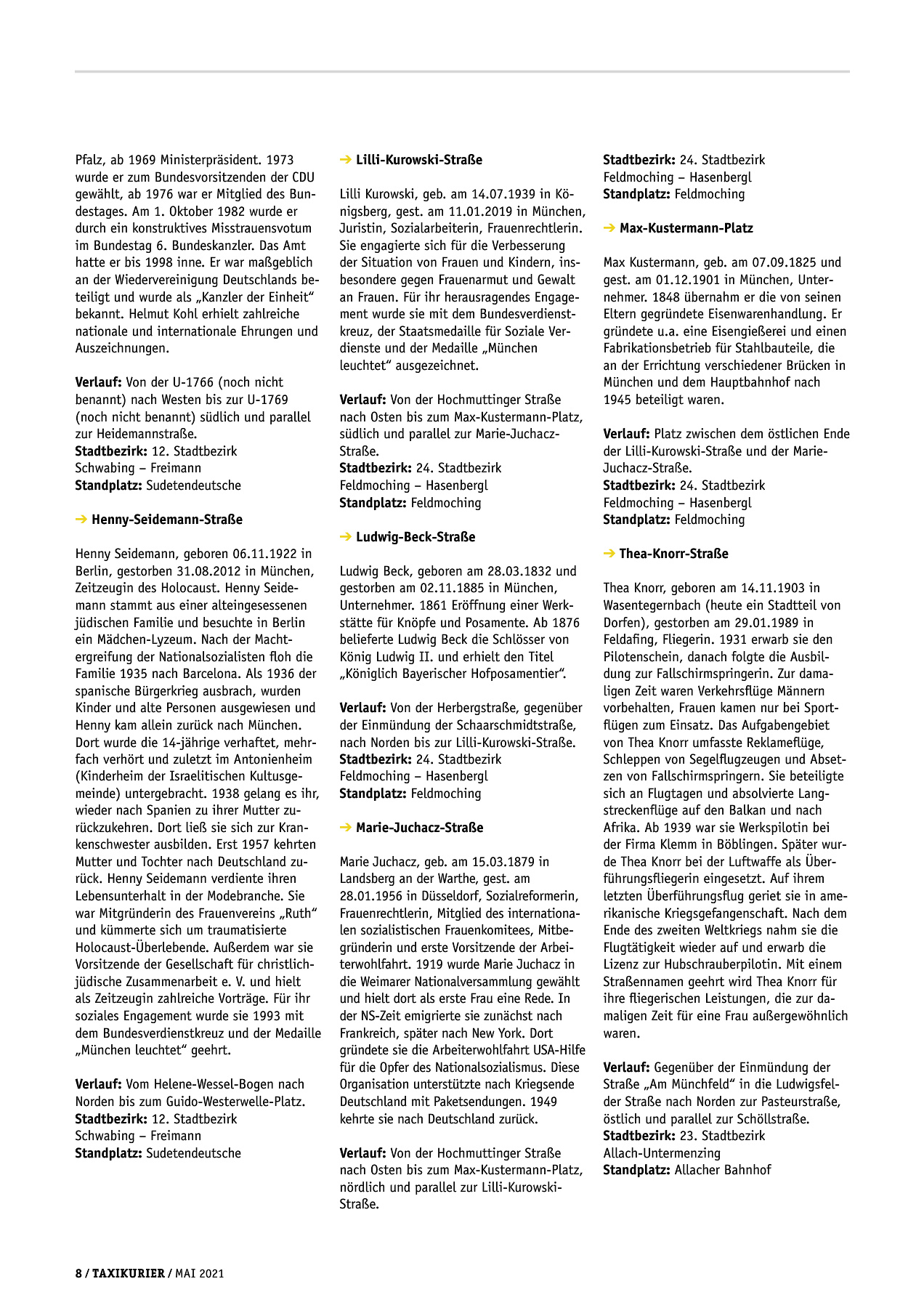 Originalseite 8 der Ausgabe Taxikurier Mai 2021