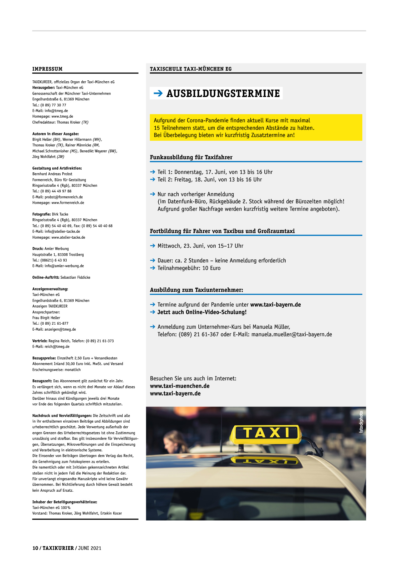 Originalseite 10 der Ausgabe Taxikurier Juni 2021