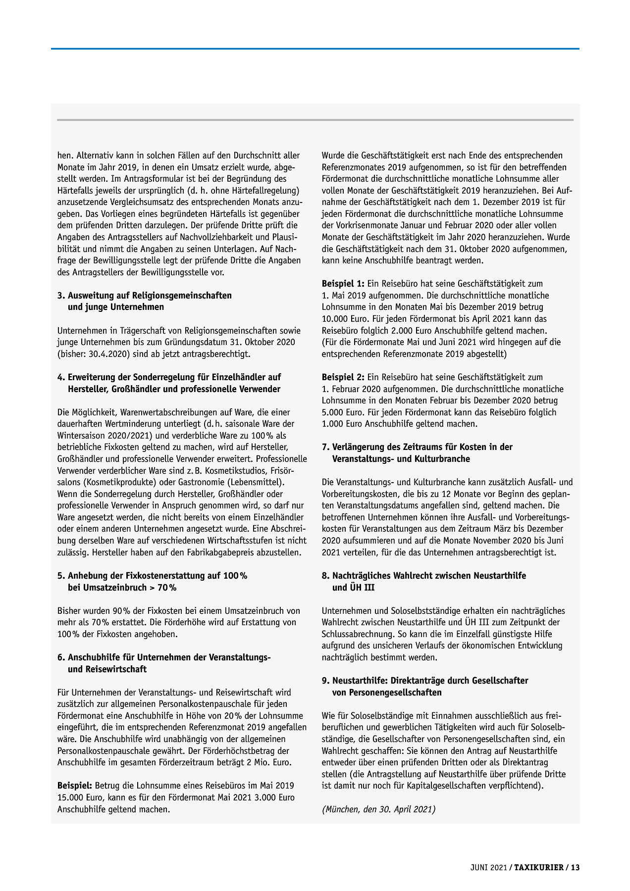 Originalseite 13 der Ausgabe Taxikurier Juni 2021