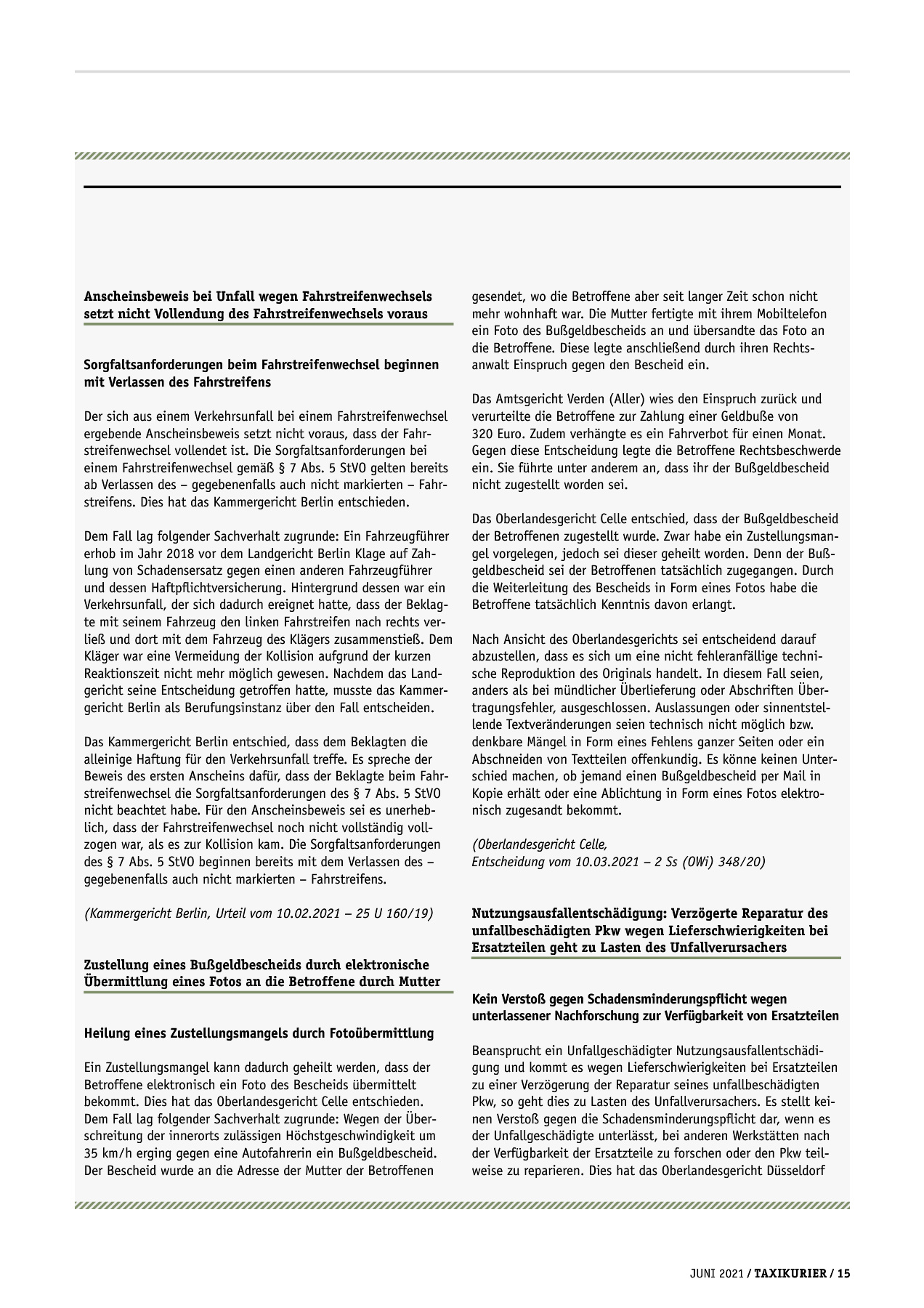 Originalseite 15 der Ausgabe Taxikurier Juni 2021