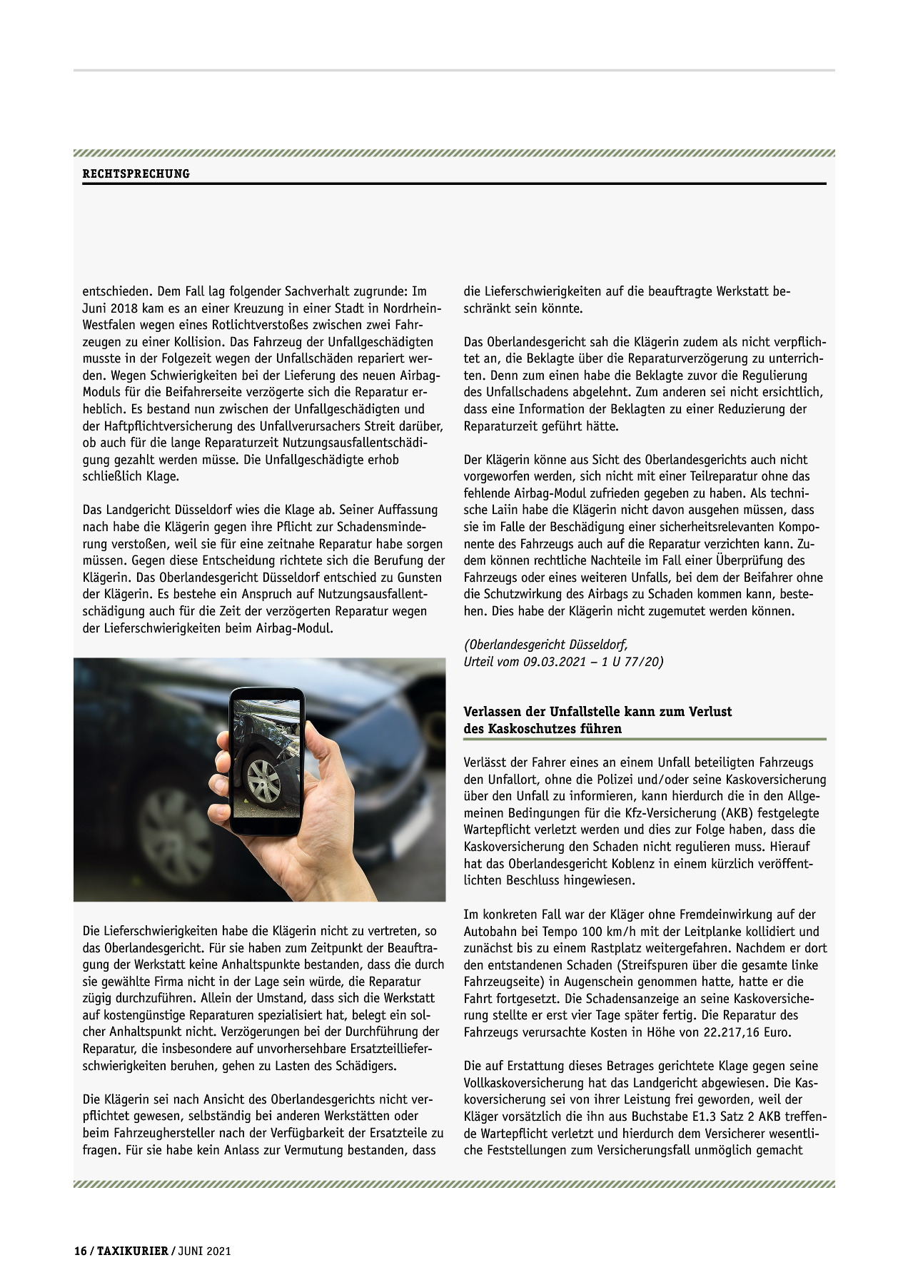 Originalseite 16 der Ausgabe Taxikurier Juni 2021