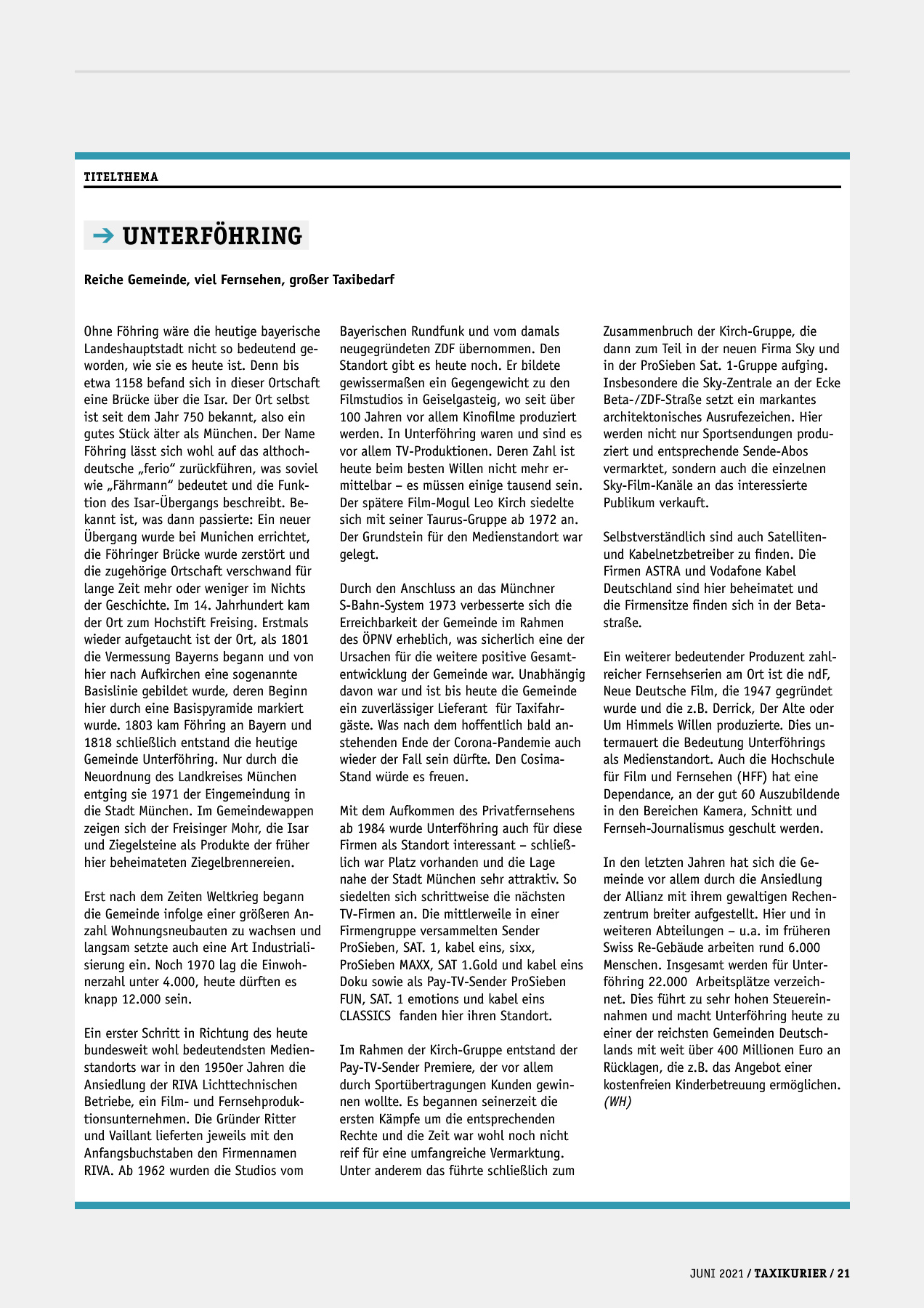 Originalseite 21 der Ausgabe Taxikurier Juni 2021