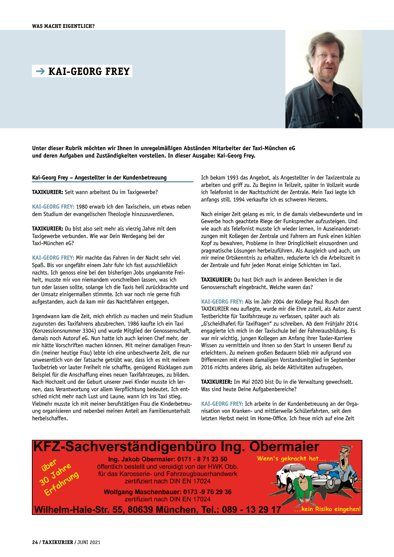 Originalseite 24 der Ausgabe Taxikurier Juni 2021