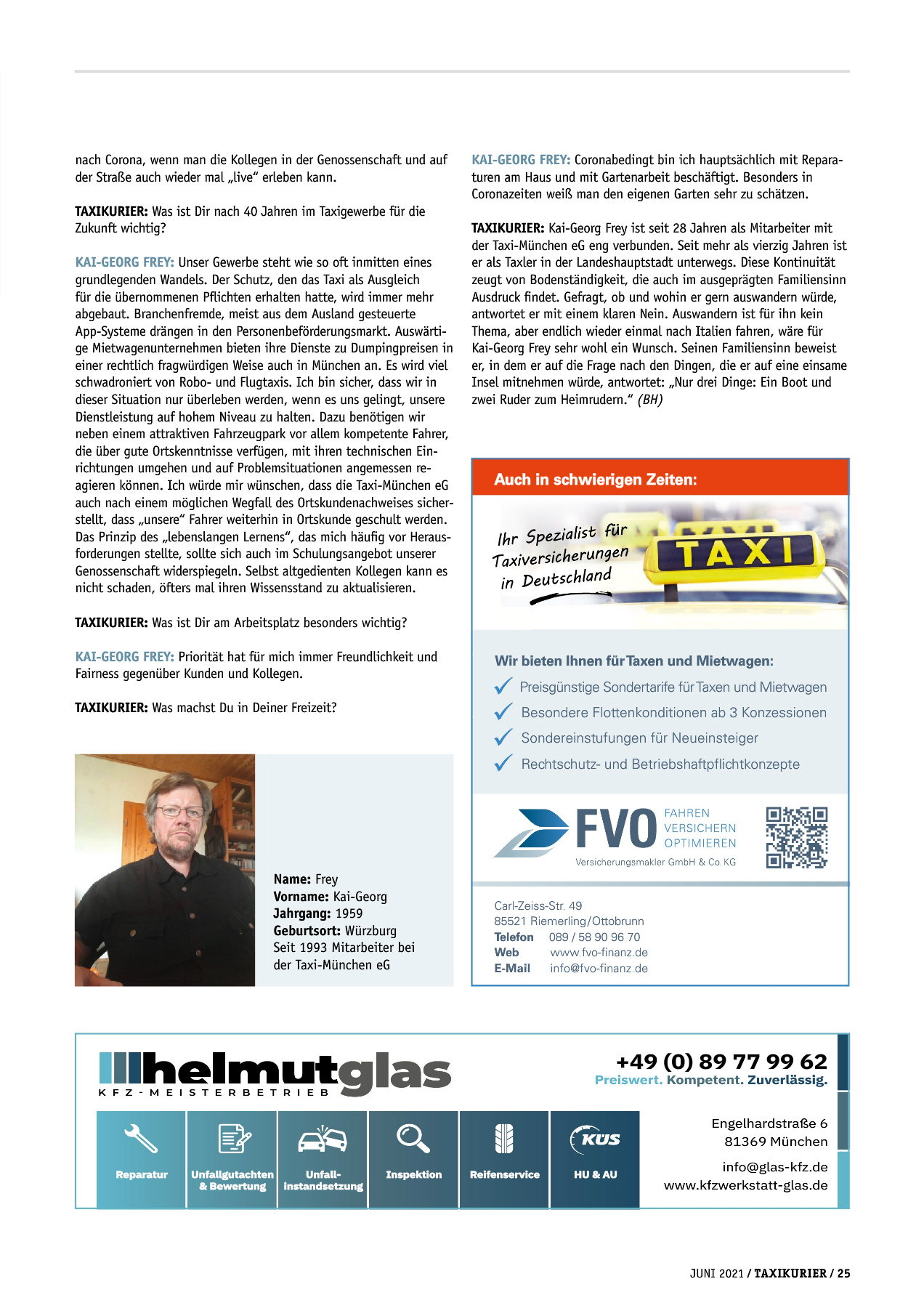 Originalseite 25 der Ausgabe Taxikurier Juni 2021