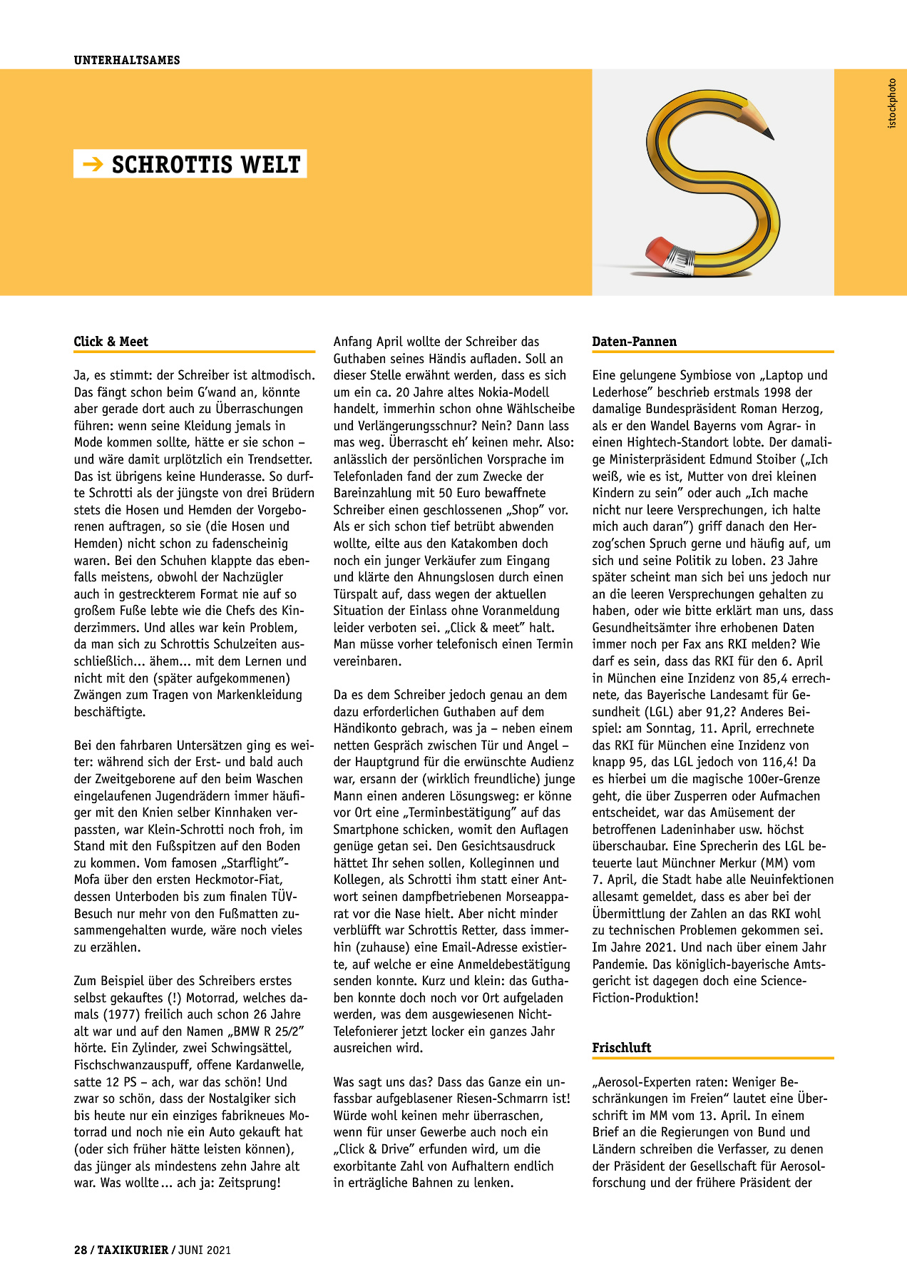 Originalseite 28 der Ausgabe Taxikurier Juni 2021