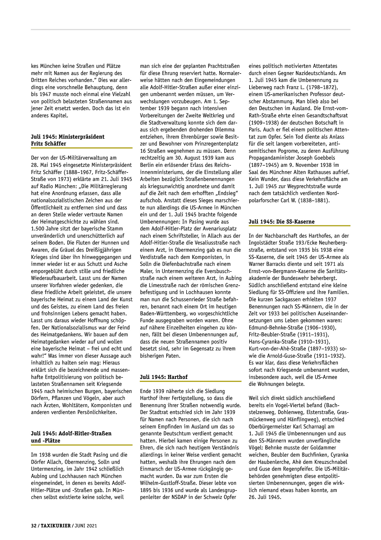 Originalseite 32 der Ausgabe Taxikurier Juni 2021