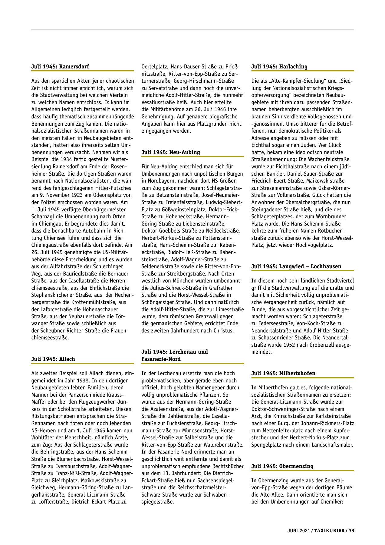 Originalseite 33 der Ausgabe Taxikurier Juni 2021