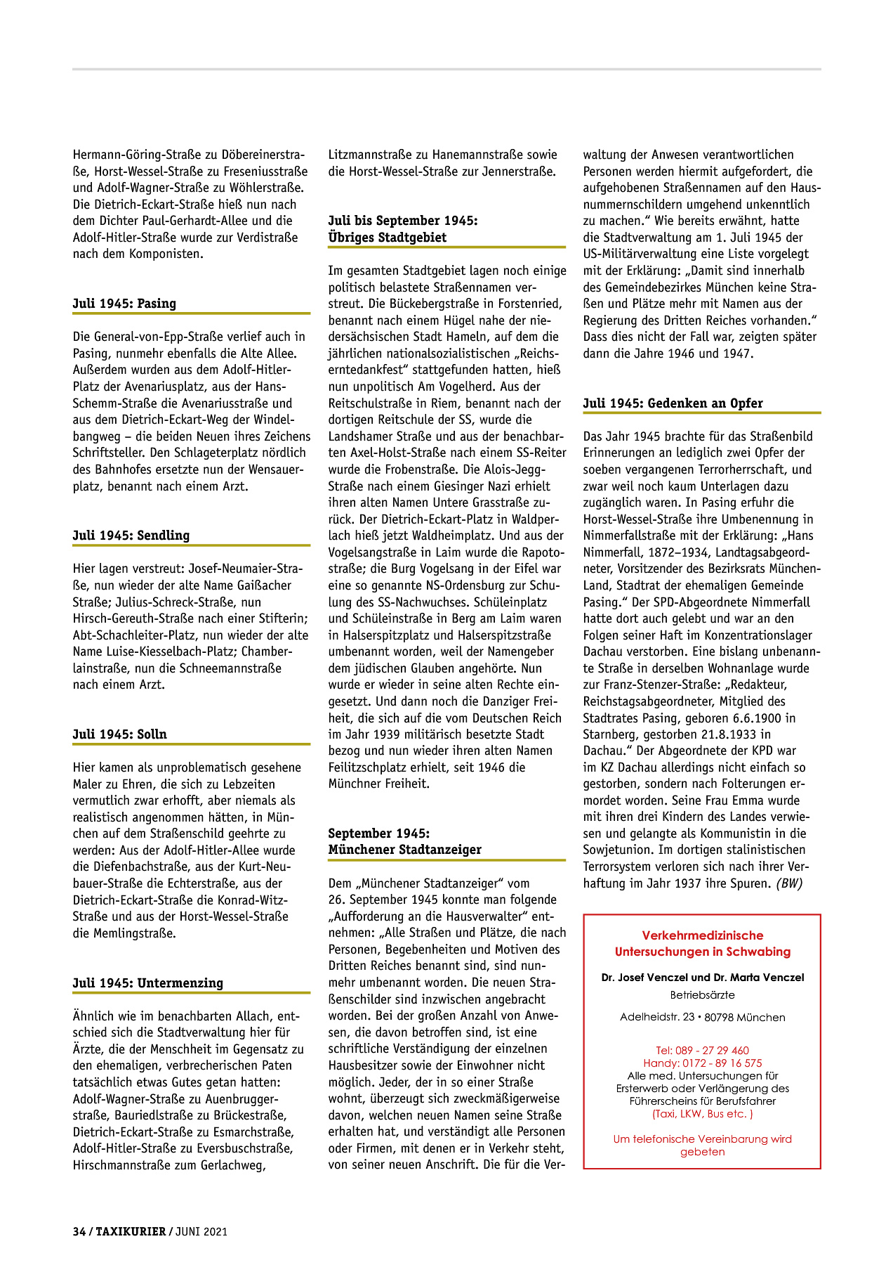 Originalseite 34 der Ausgabe Taxikurier Juni 2021