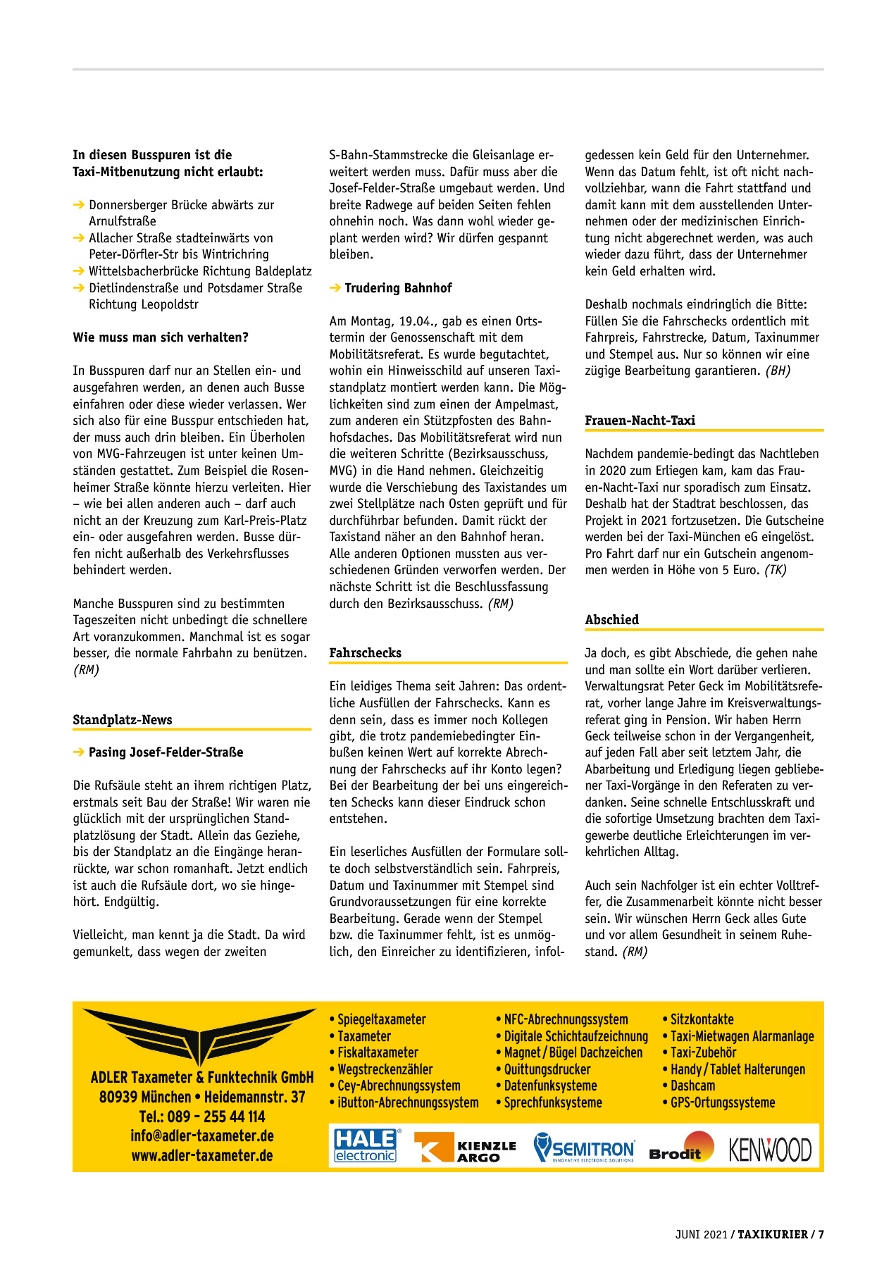 Originalseite 7 der Ausgabe Taxikurier Juni 2021