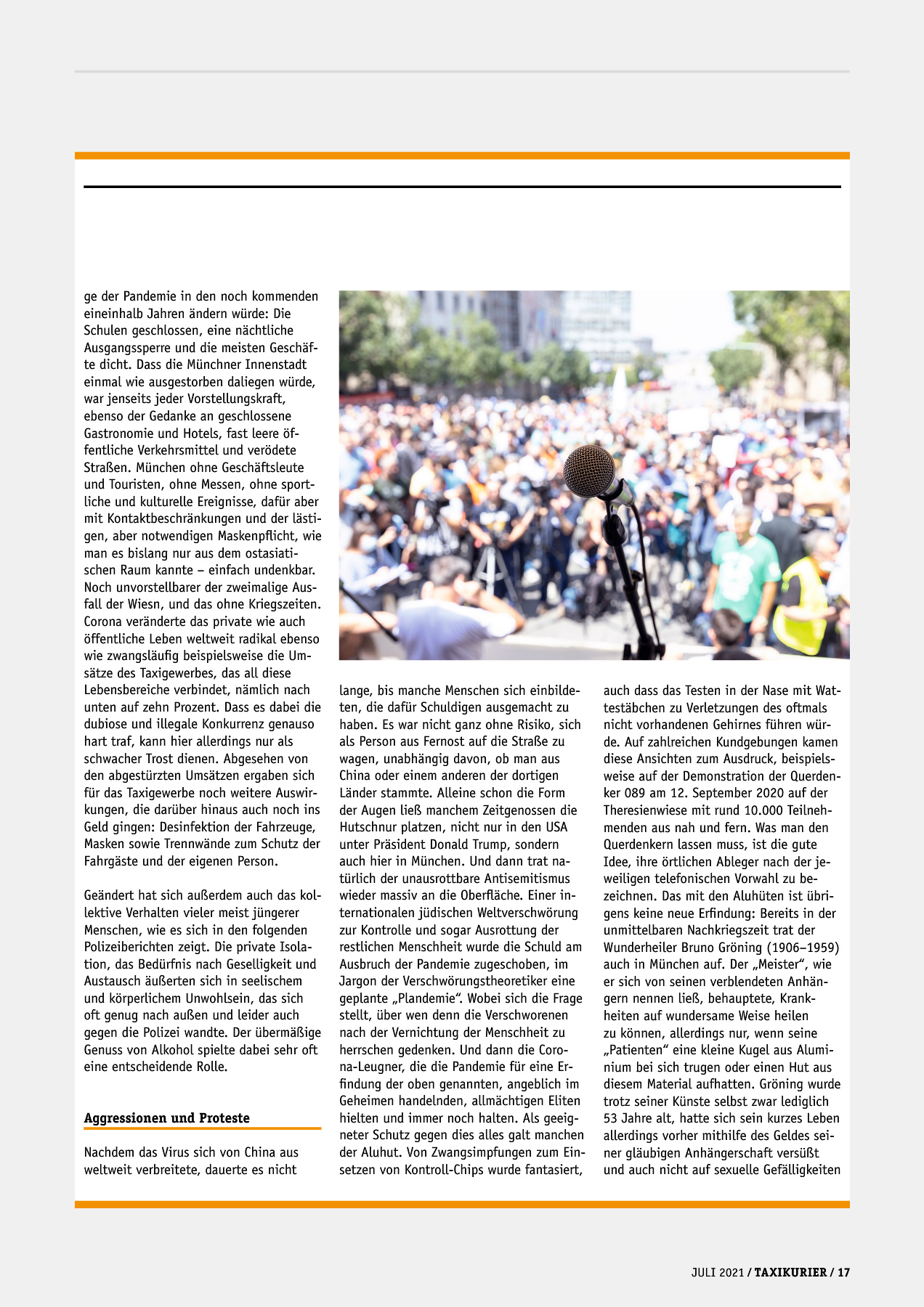 Originalseite 17 der Ausgabe Taxikurier Juli 2021