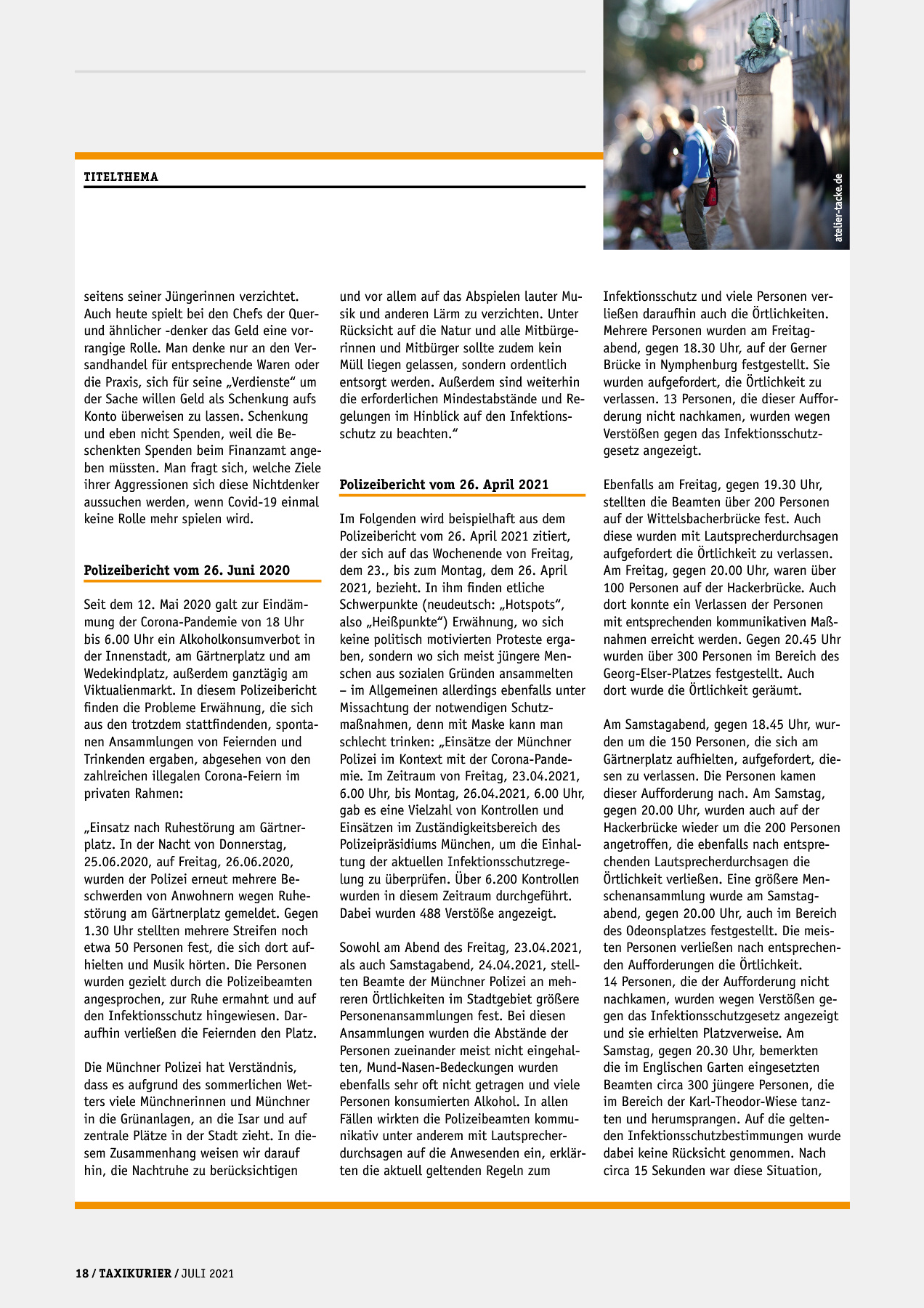Originalseite 18 der Ausgabe Taxikurier Juli 2021