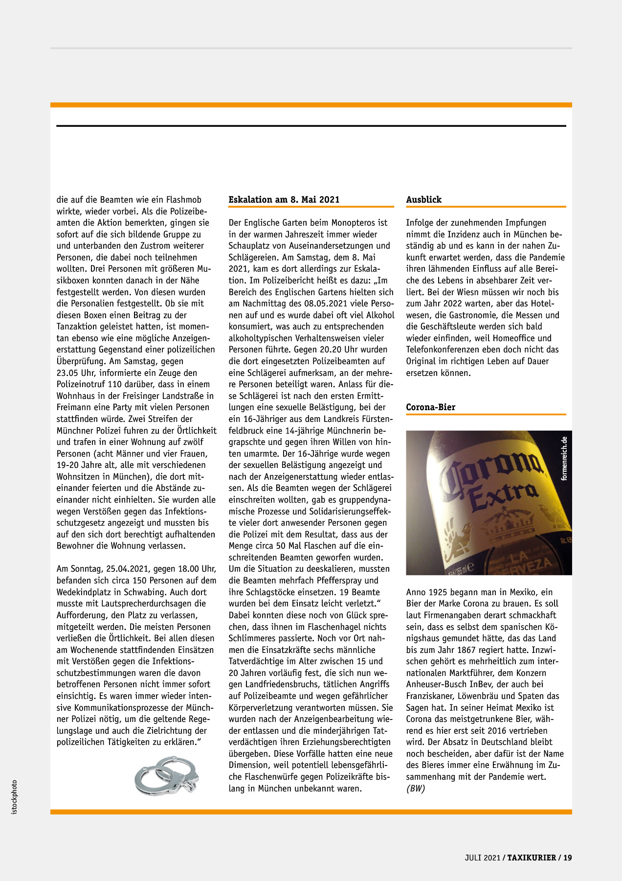 Originalseite 19 der Ausgabe Taxikurier Juli 2021