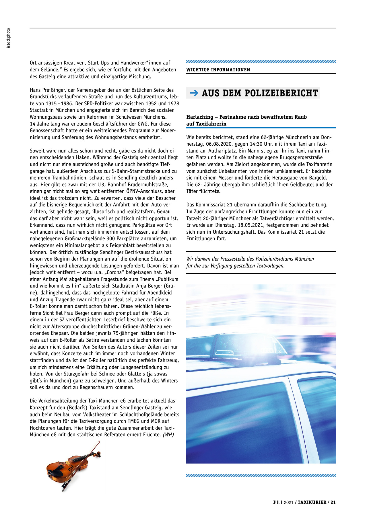 Originalseite 21 der Ausgabe Taxikurier Juli 2021
