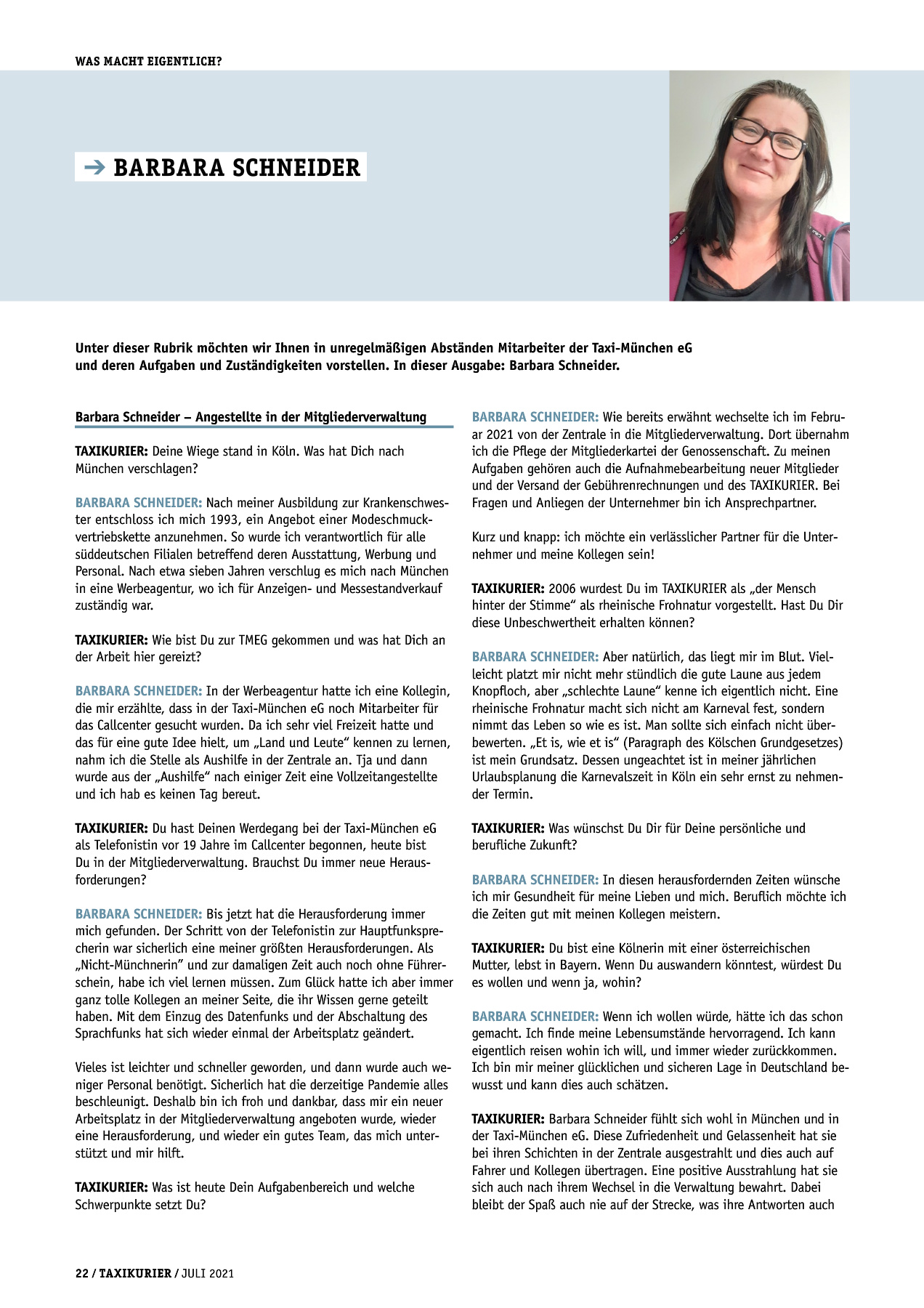 Originalseite 22 der Ausgabe Taxikurier Juli 2021