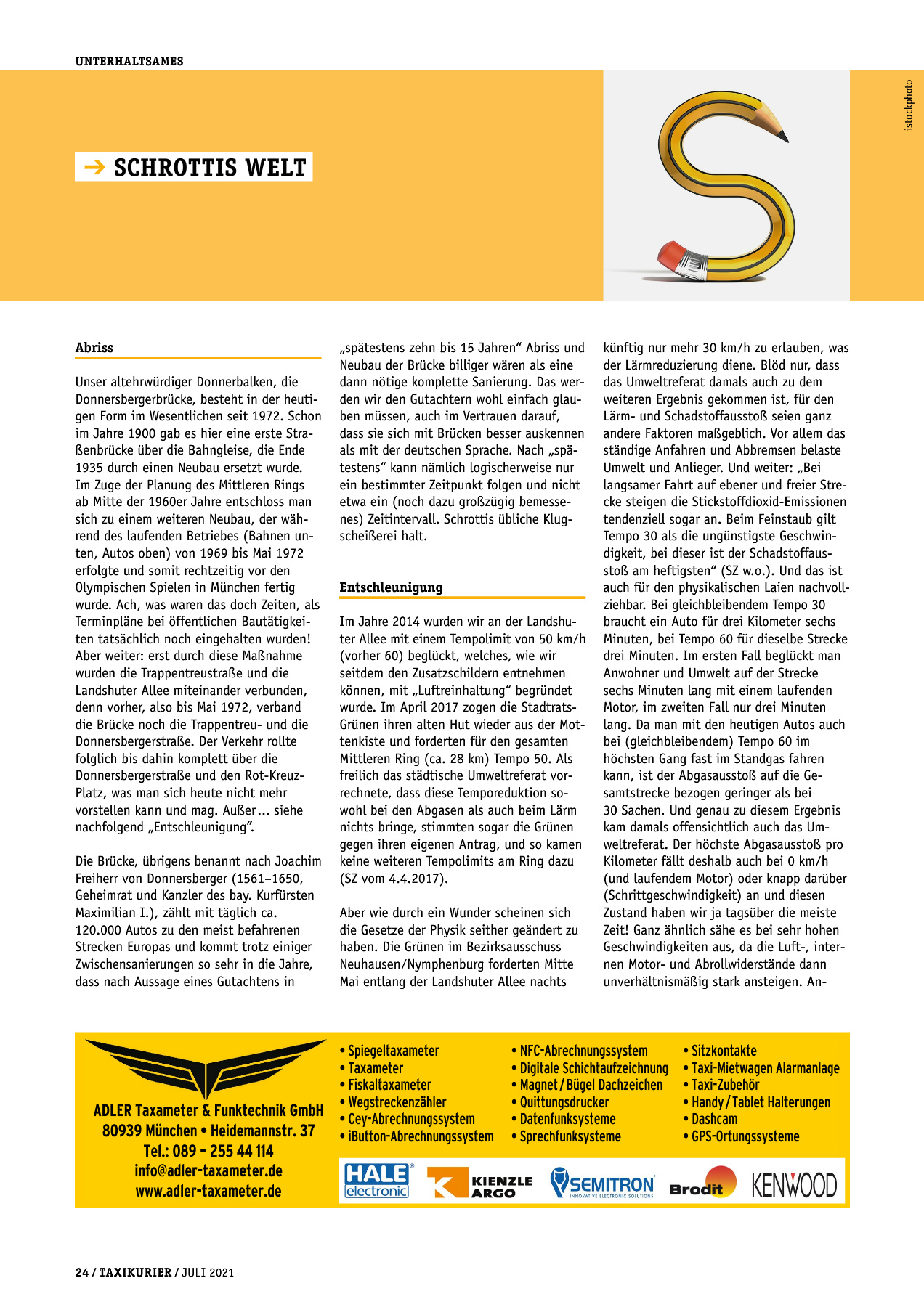 Originalseite 24 der Ausgabe Taxikurier Juli 2021