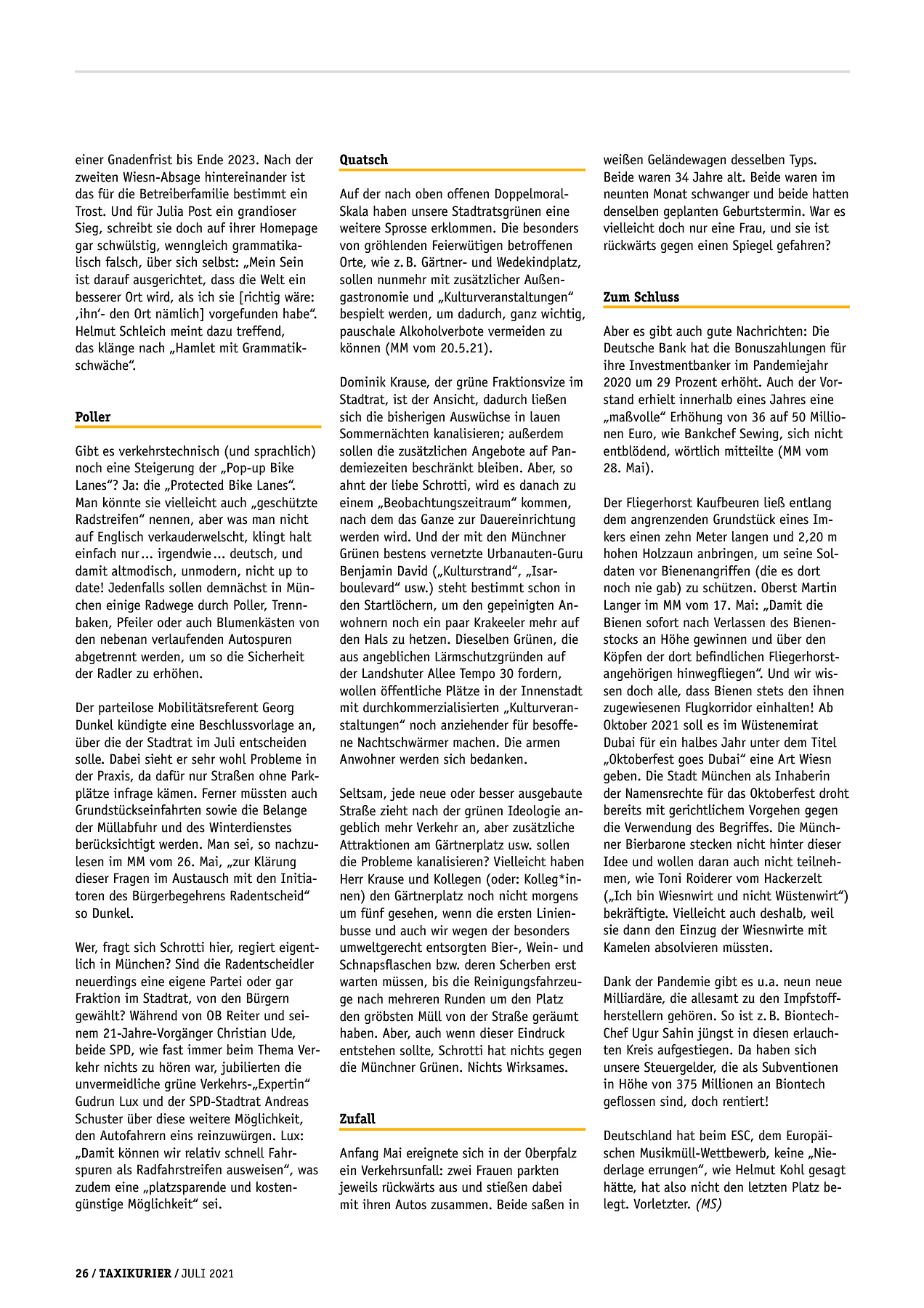 Originalseite 26 der Ausgabe Taxikurier Juli 2021