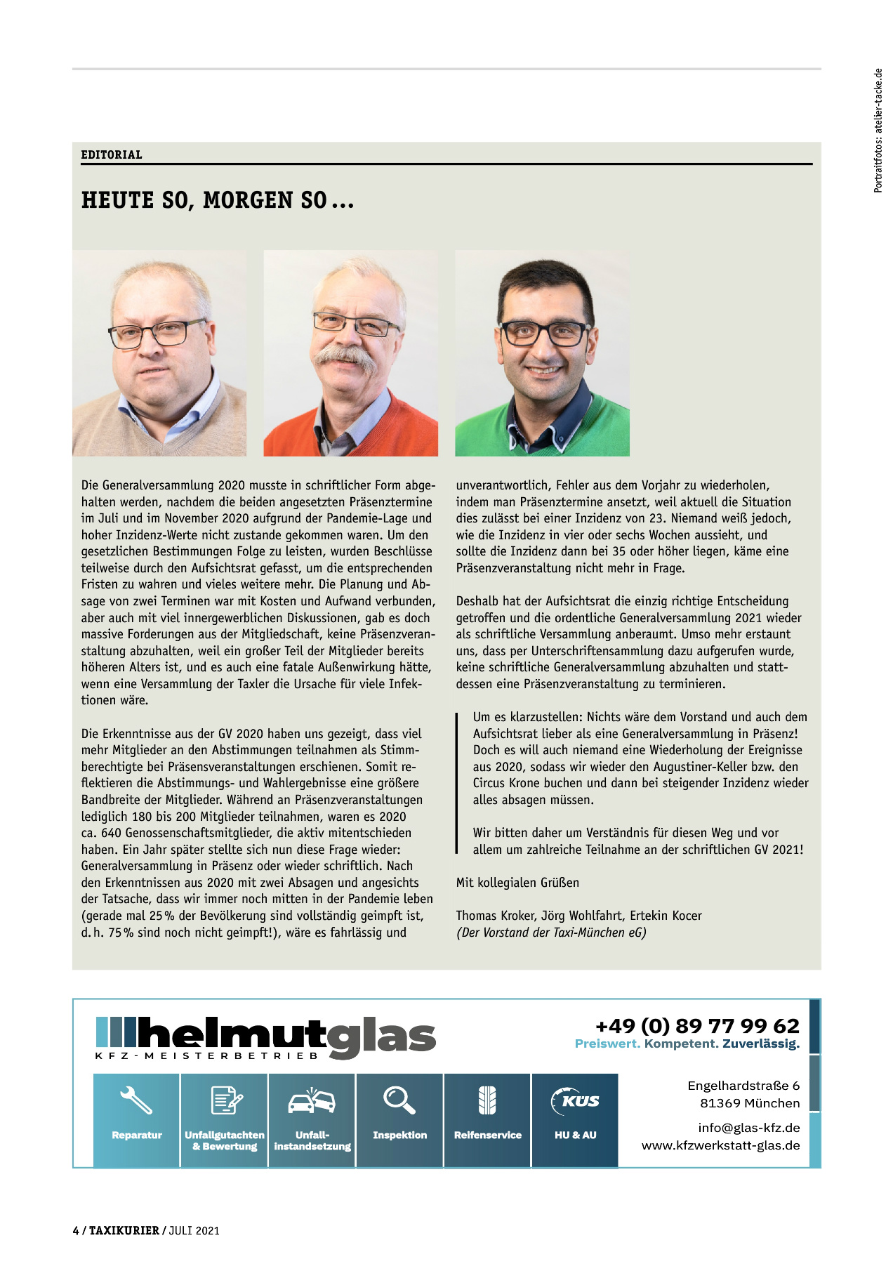Originalseite 4 der Ausgabe Taxikurier Juli 2021