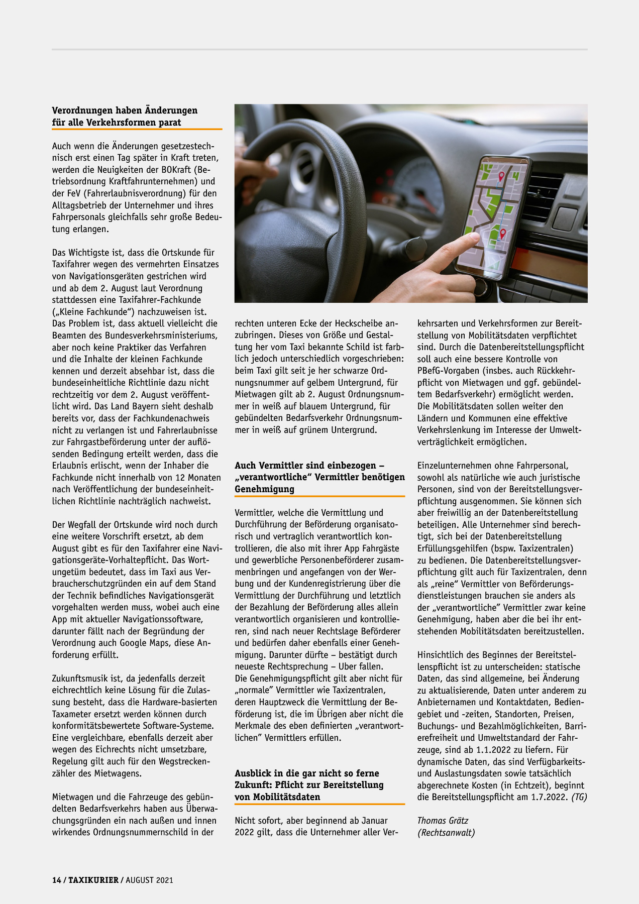 Originalseite 14 der Ausgabe Taxikurier August 2021