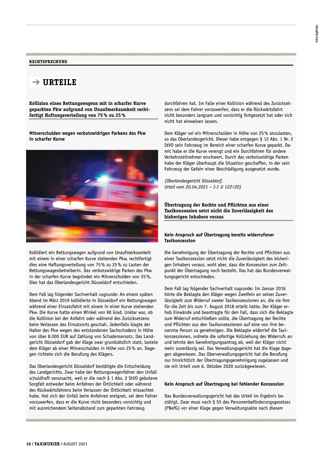 Originalseite 16 der Ausgabe Taxikurier August 2021