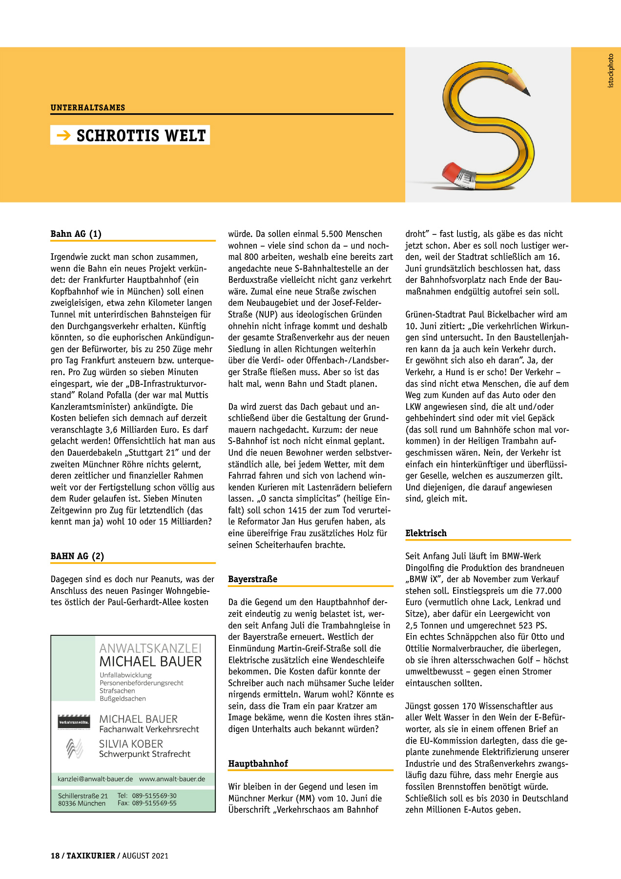 Originalseite 18 der Ausgabe Taxikurier August 2021