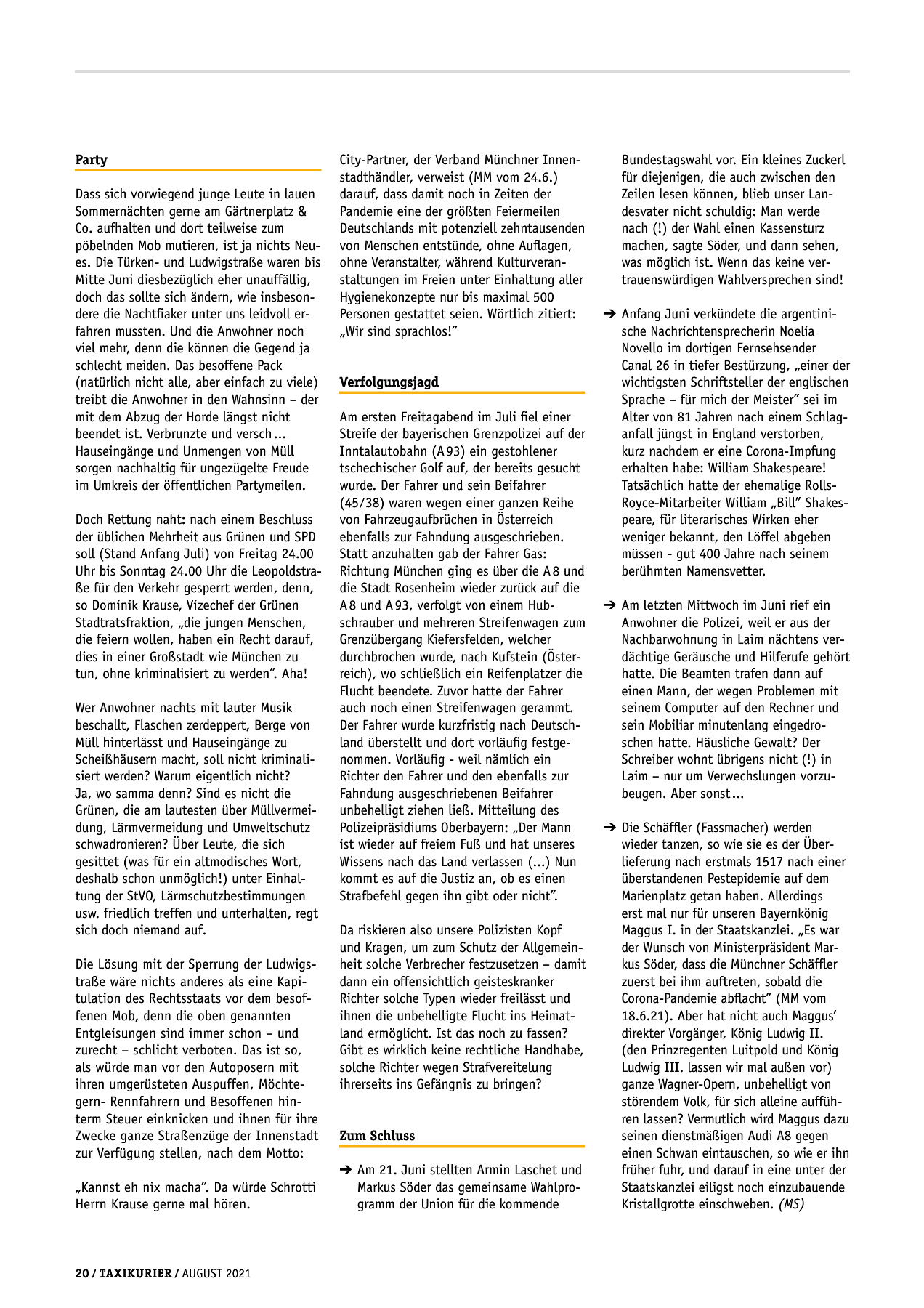 Originalseite 20 der Ausgabe Taxikurier August 2021
