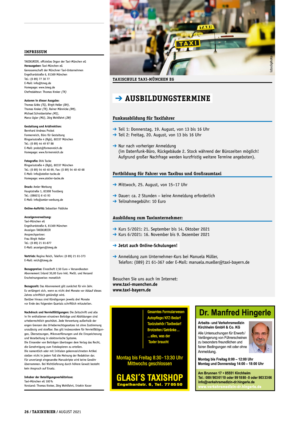 Originalseite 26 der Ausgabe Taxikurier August 2021