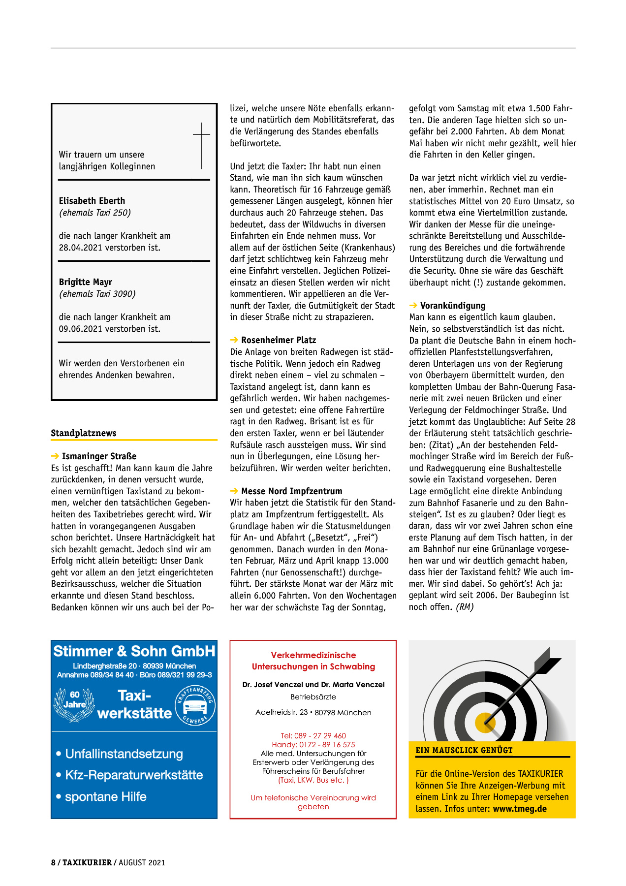 Originalseite 8 der Ausgabe Taxikurier August 2021