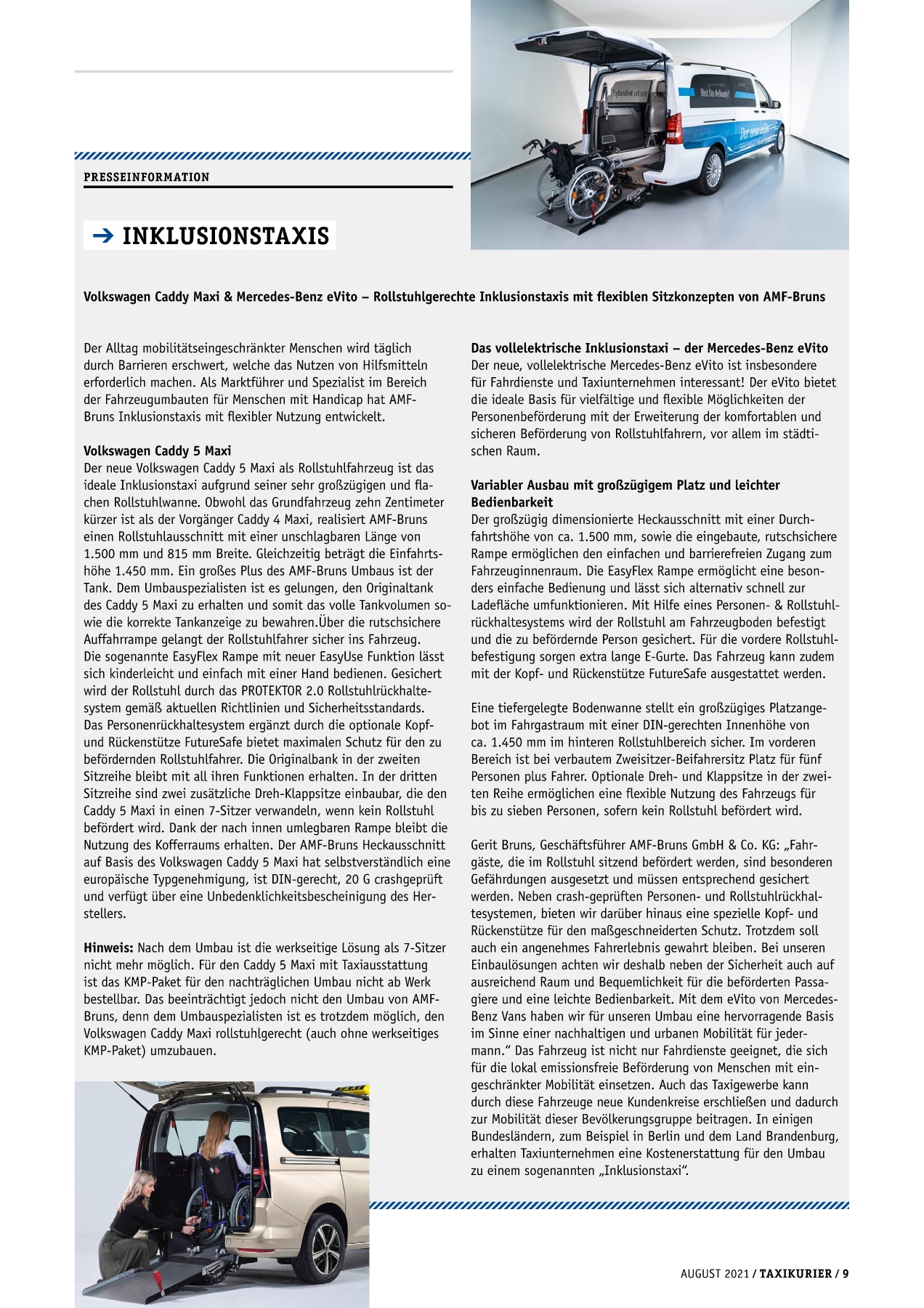 Originalseite 9 der Ausgabe Taxikurier August 2021