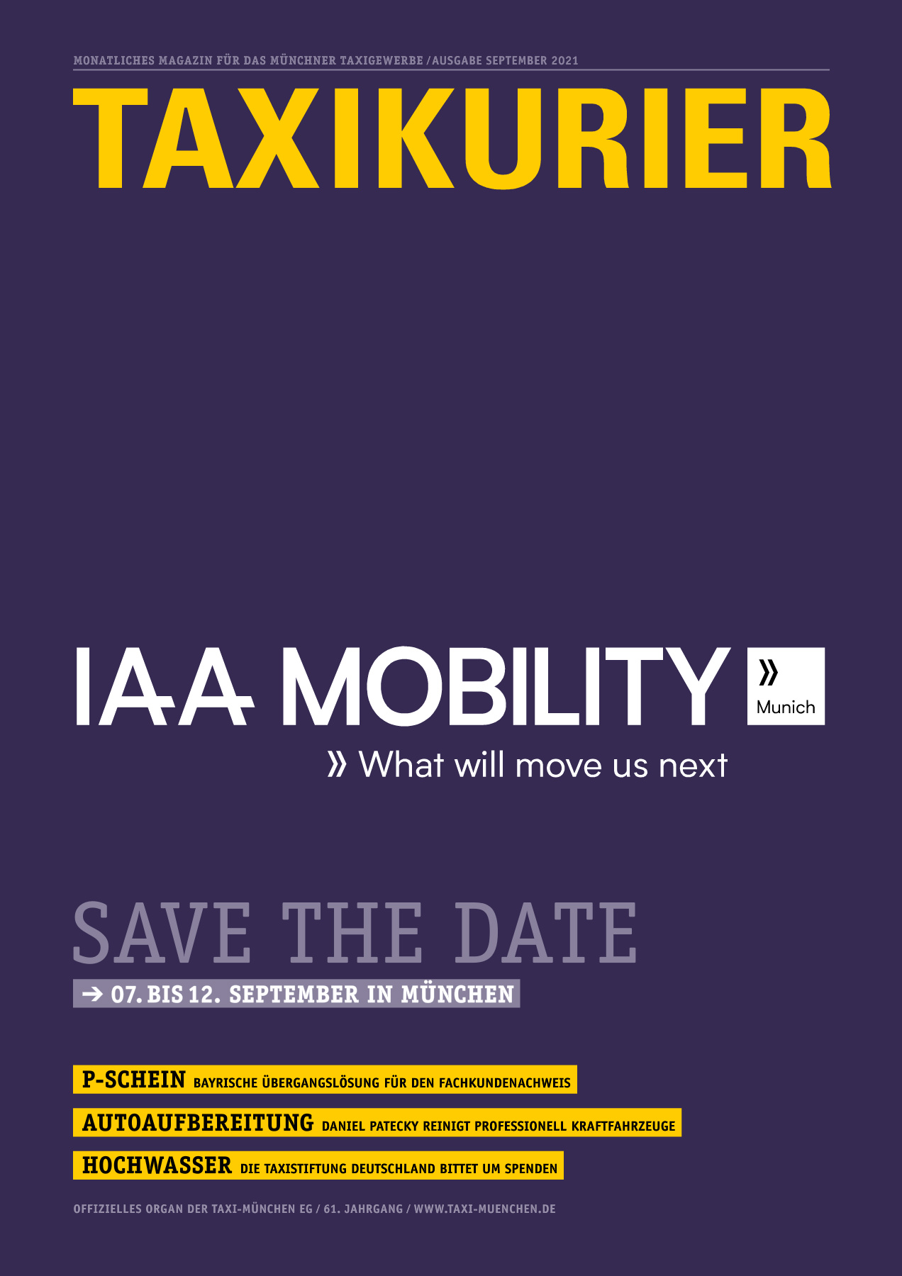 Originalseite 1 der Ausgabe Taxikurier September 2021