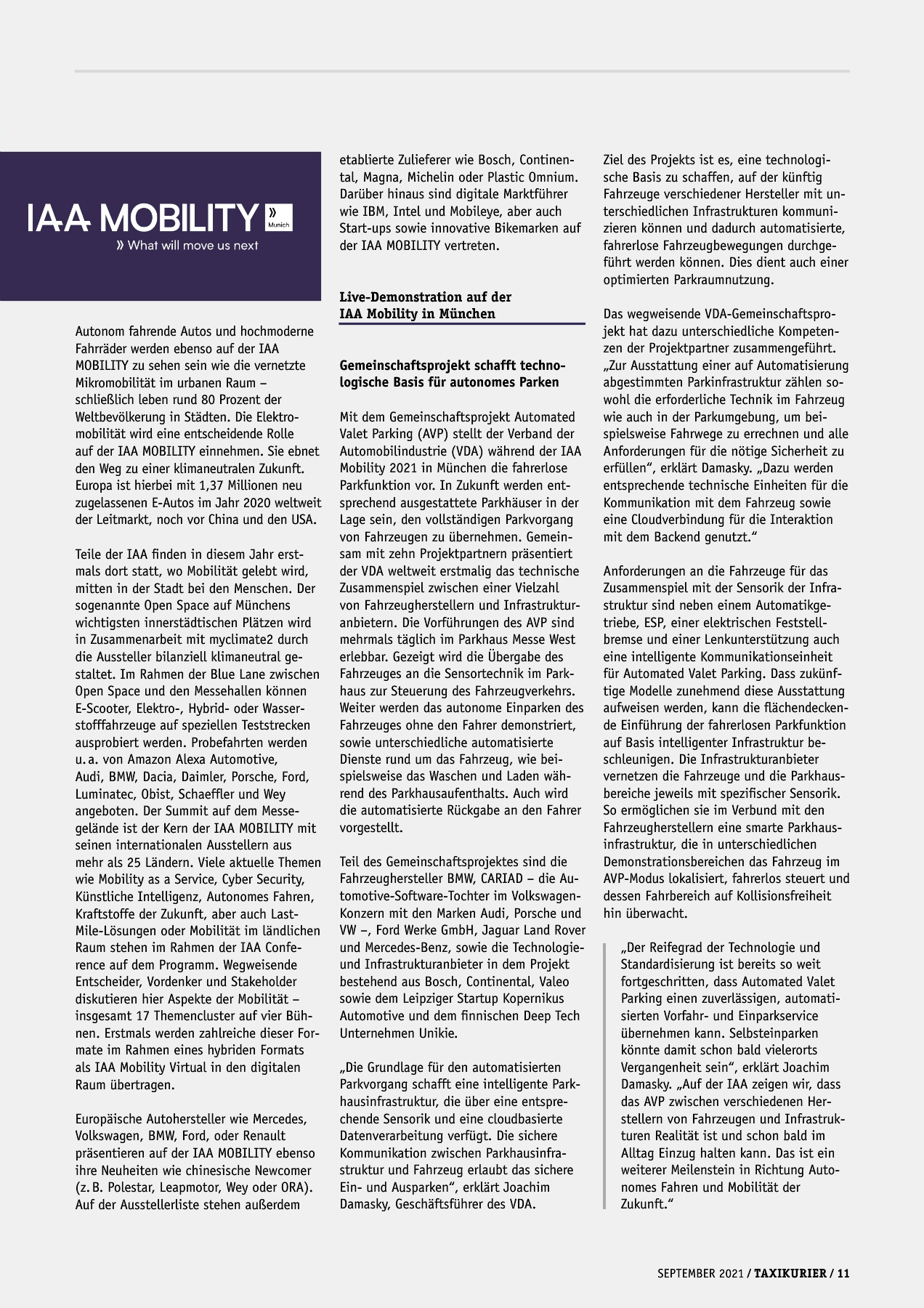 Originalseite 11 der Ausgabe Taxikurier September 2021